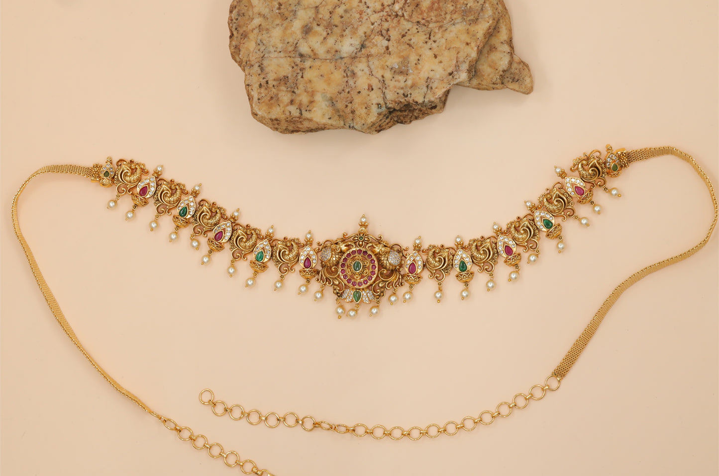 Antique Peacock Motif Gold Waist Belt