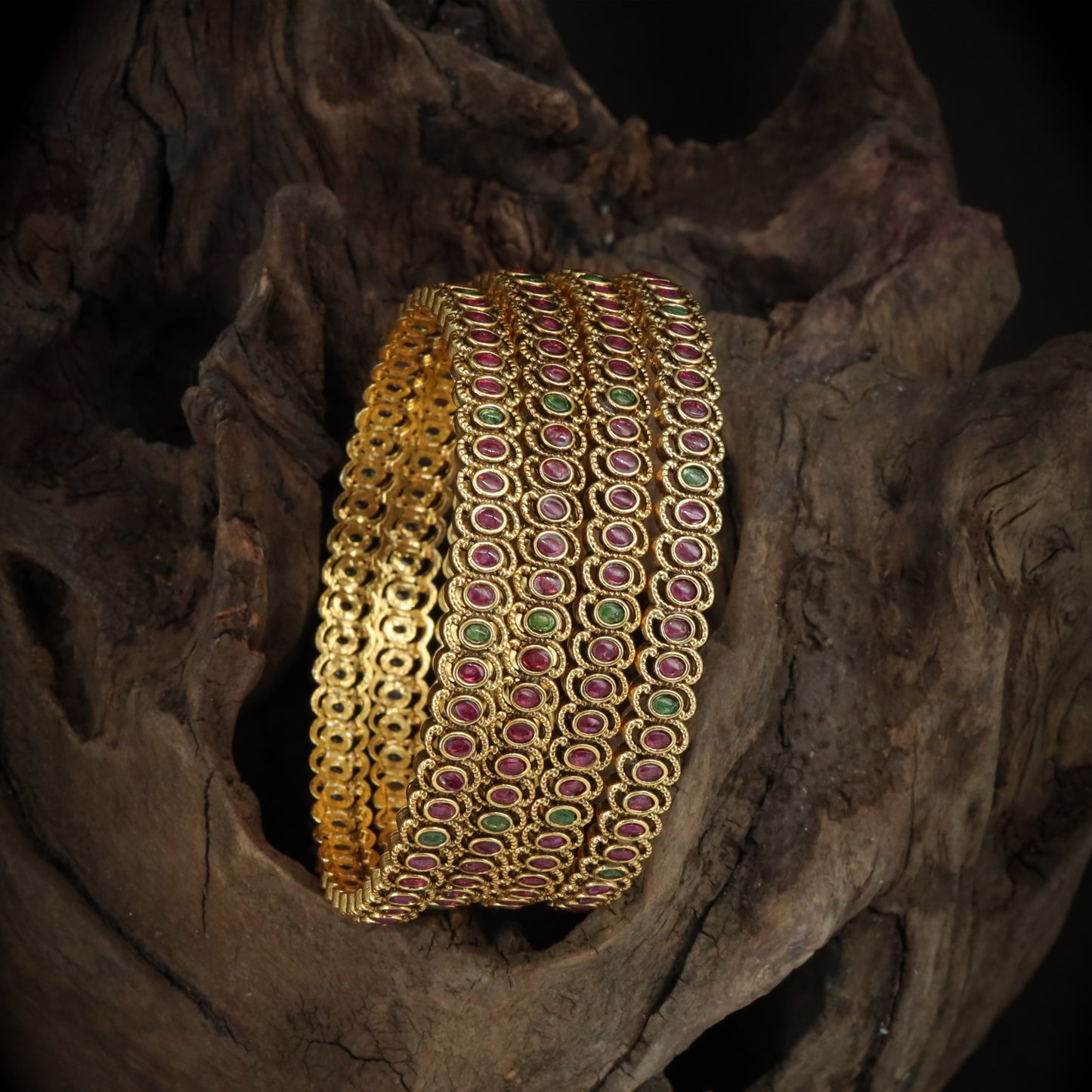 Antique Oval-Link Broad Bangle Set