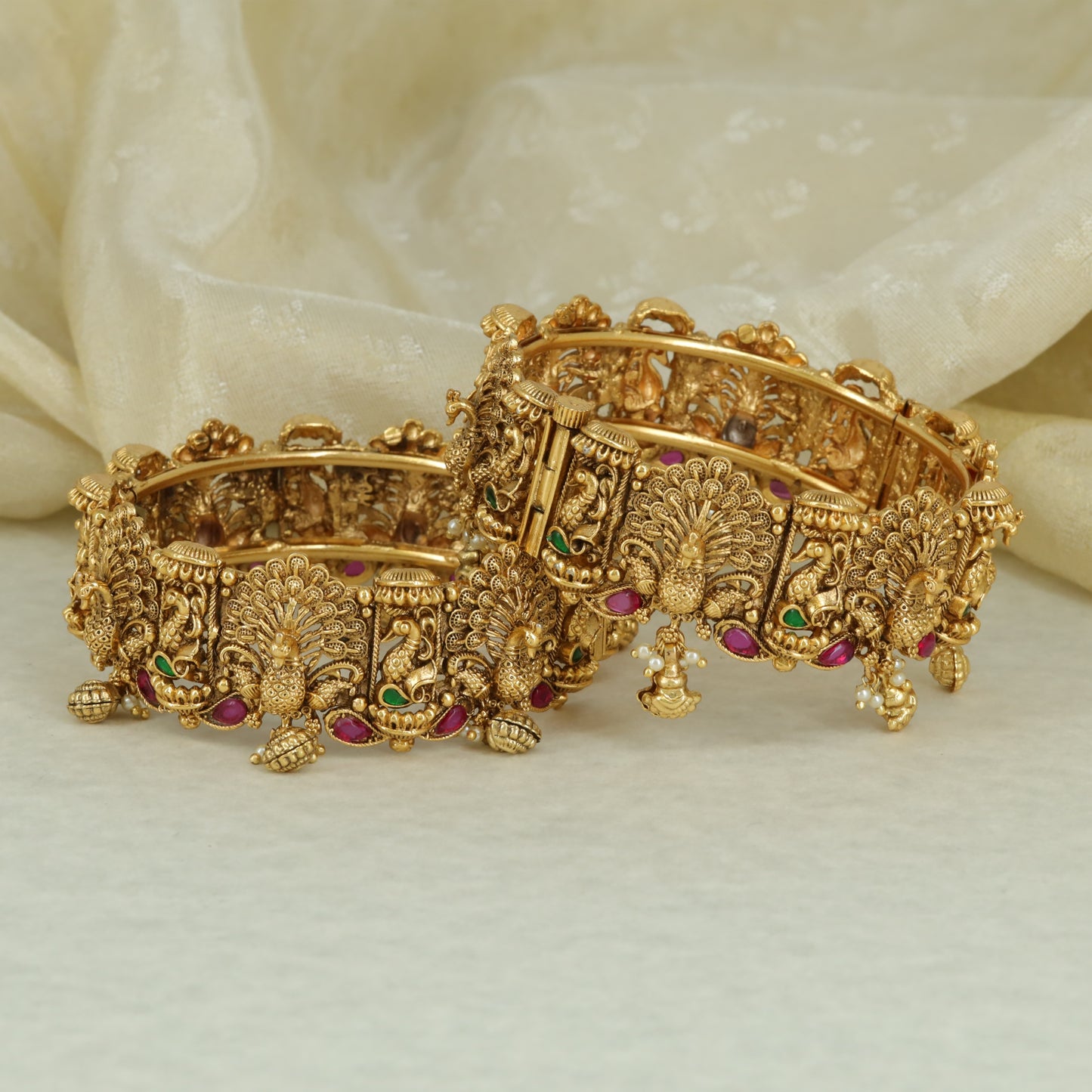 Antique Peacock Motif Jhumka Heritage Bangle Set