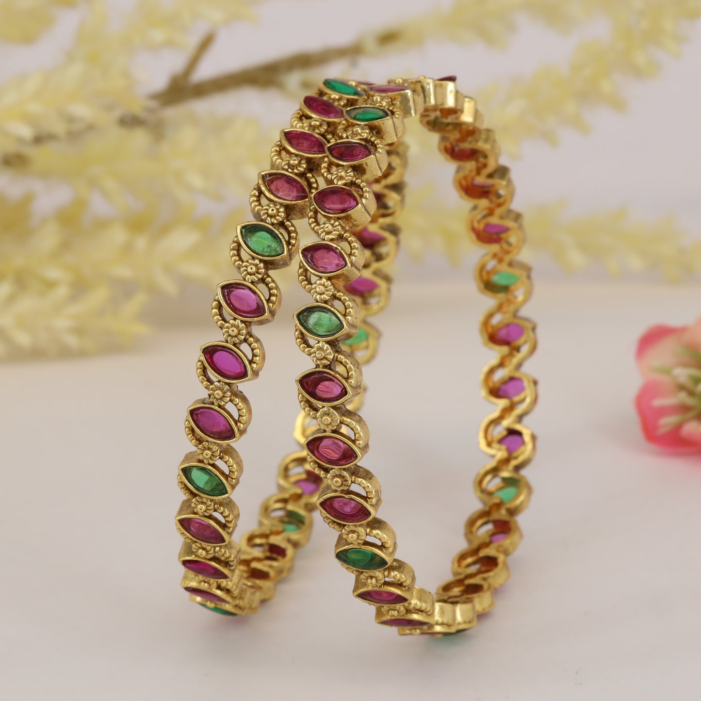 Antique Petal Gemstone Bangles