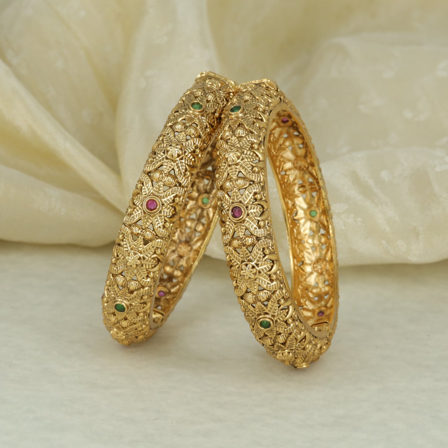 Antique Garden Filigree Bangle Pair