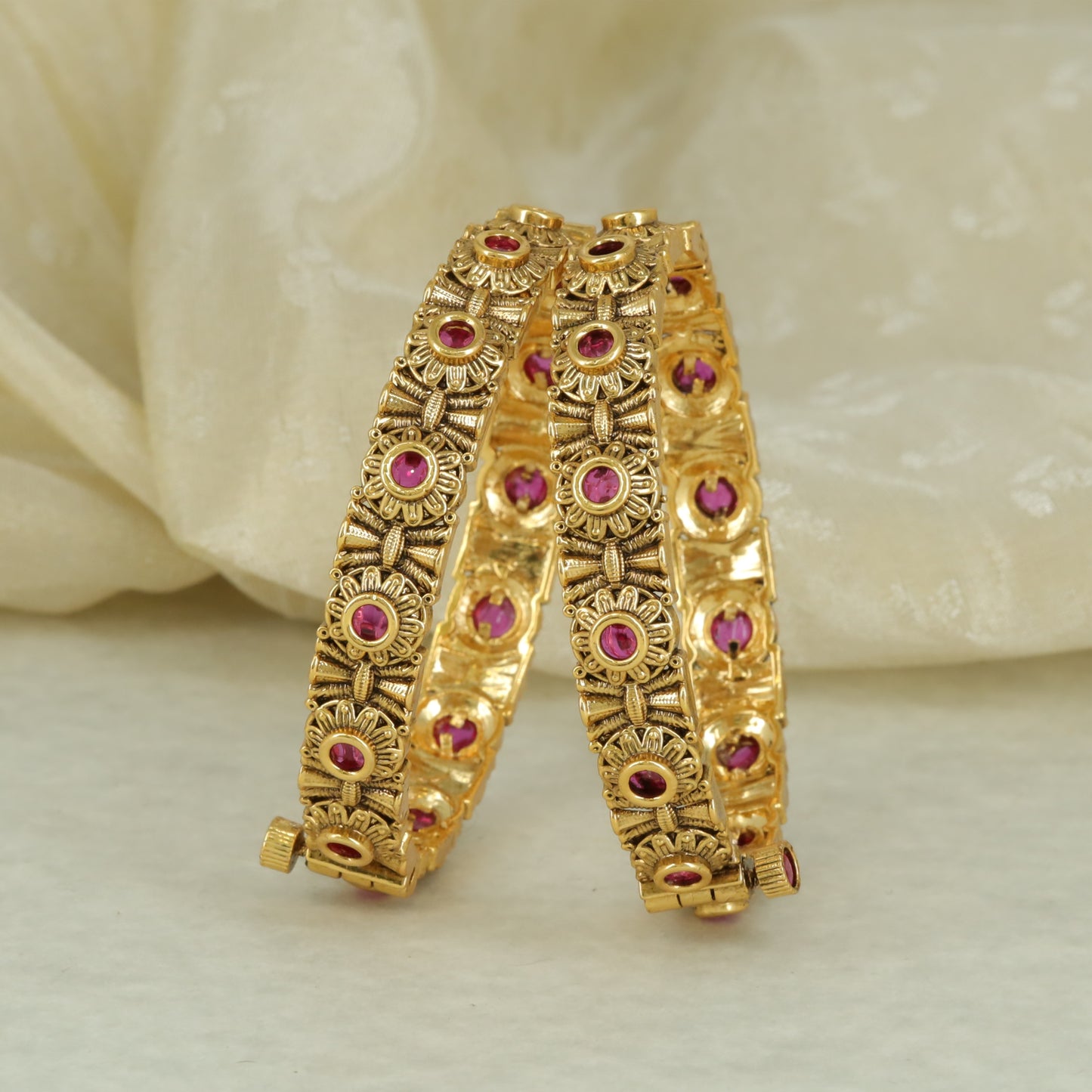 Antique Floral Medallion Heritage Bangle Set