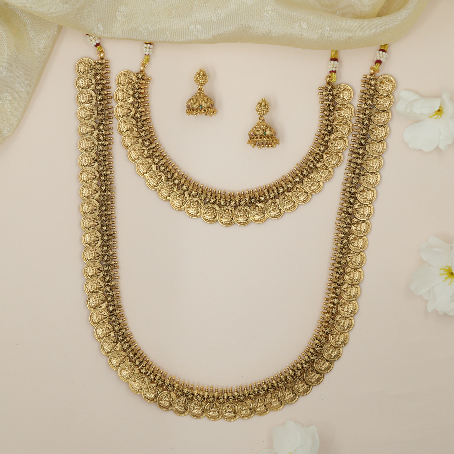 Antique Temple Coin Necklace & Long Haara Combo Set