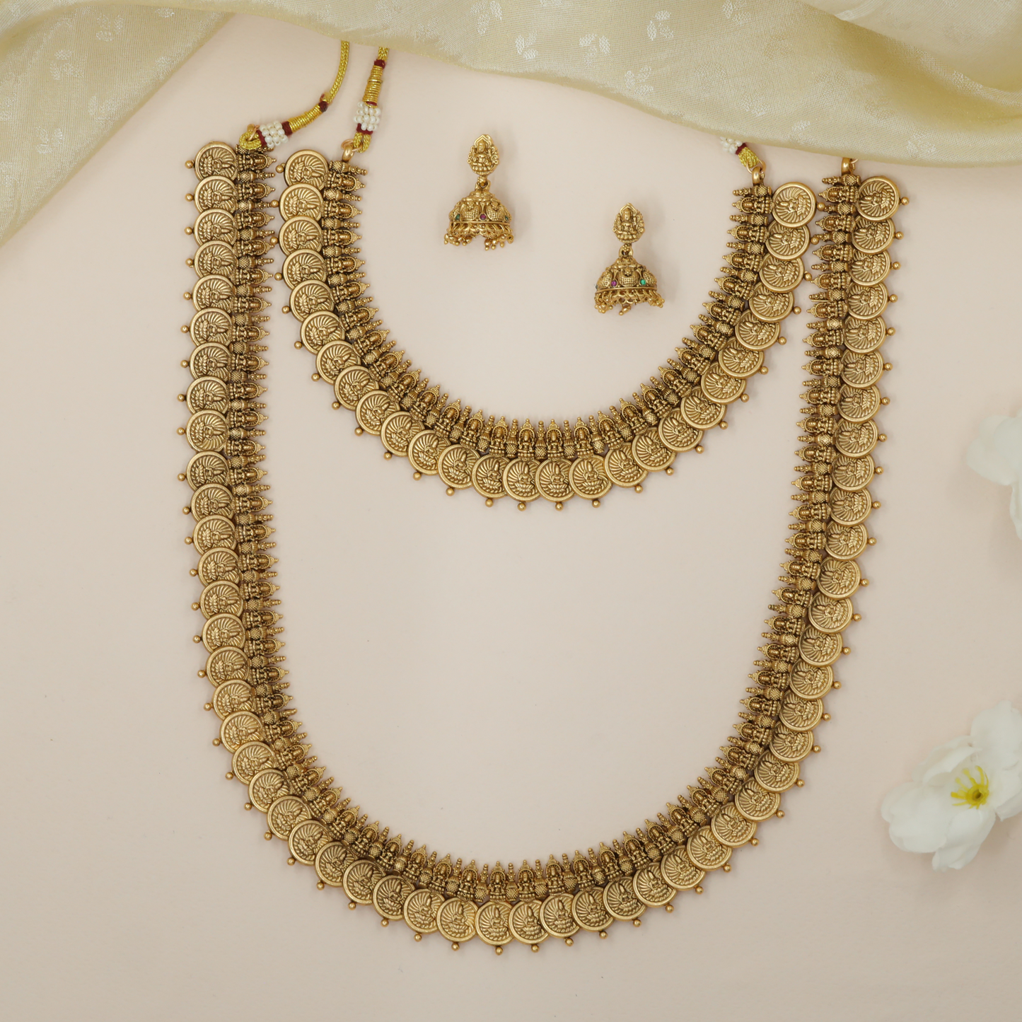 Antique Coin Motif Necklace & Long Haara Combo Set