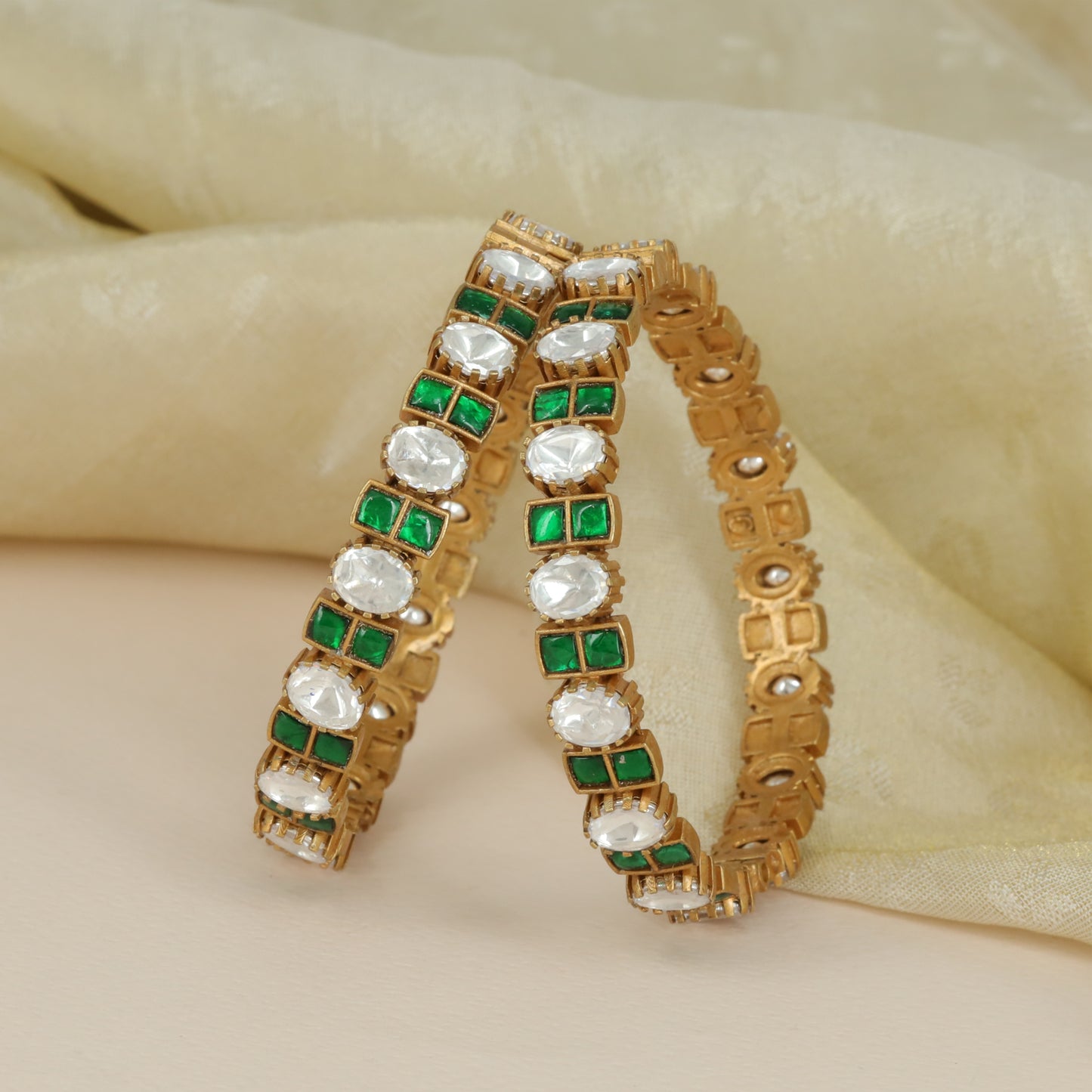 Grand Traditional Kundan Bangles with Alternating Crystal and Accent Links
