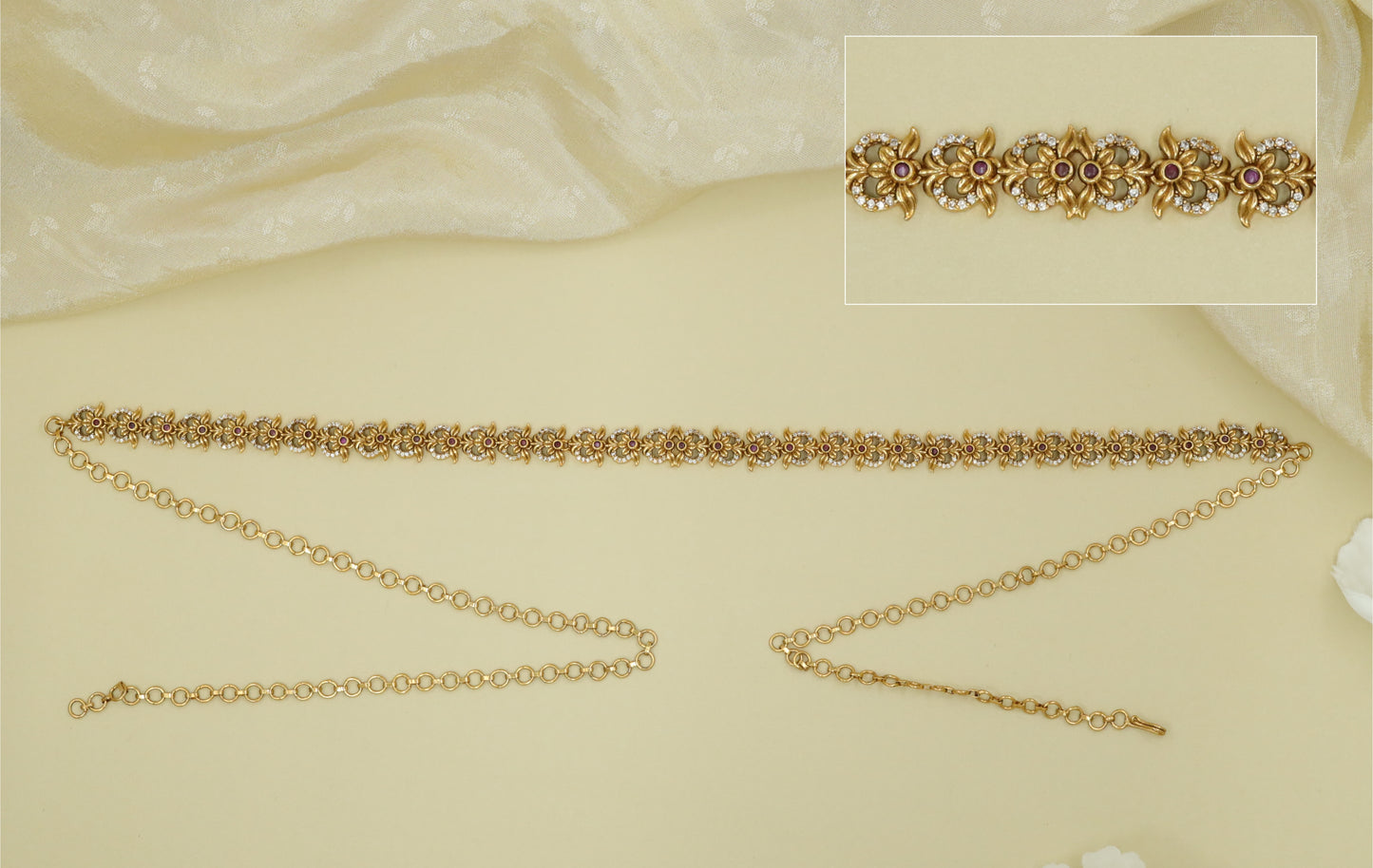 Antique Floral Rosette Link Waist Belt