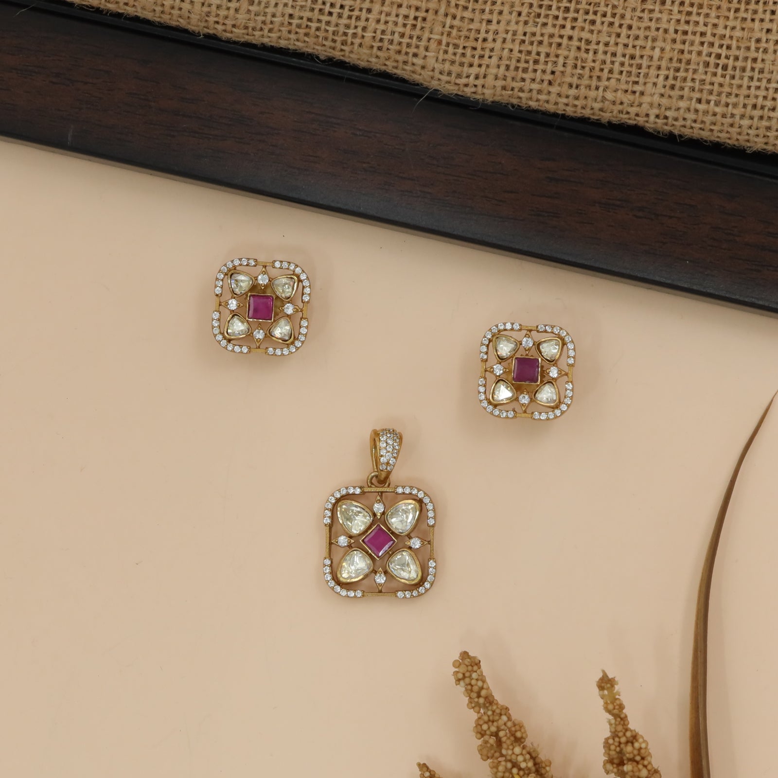 Framed Square Motif Pendant Set