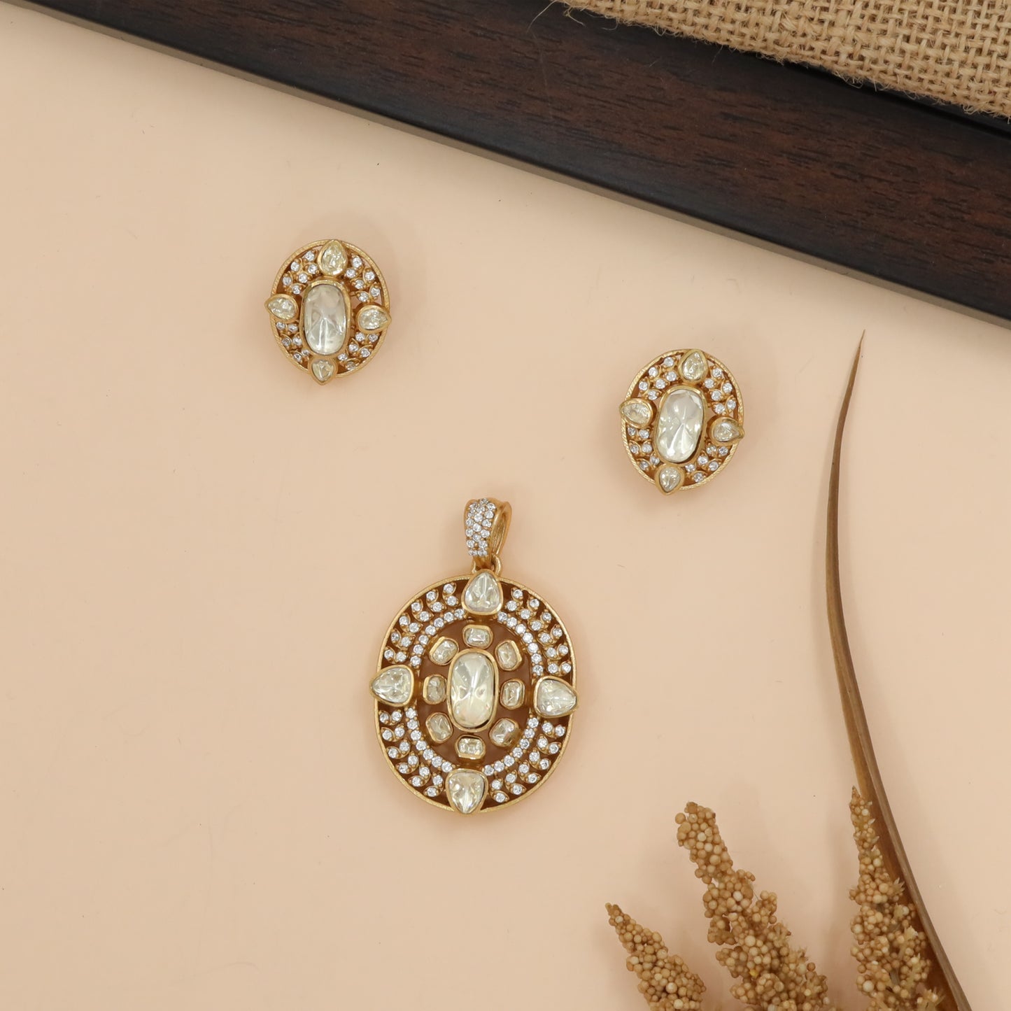 Framed Oval Halo Pendant Set