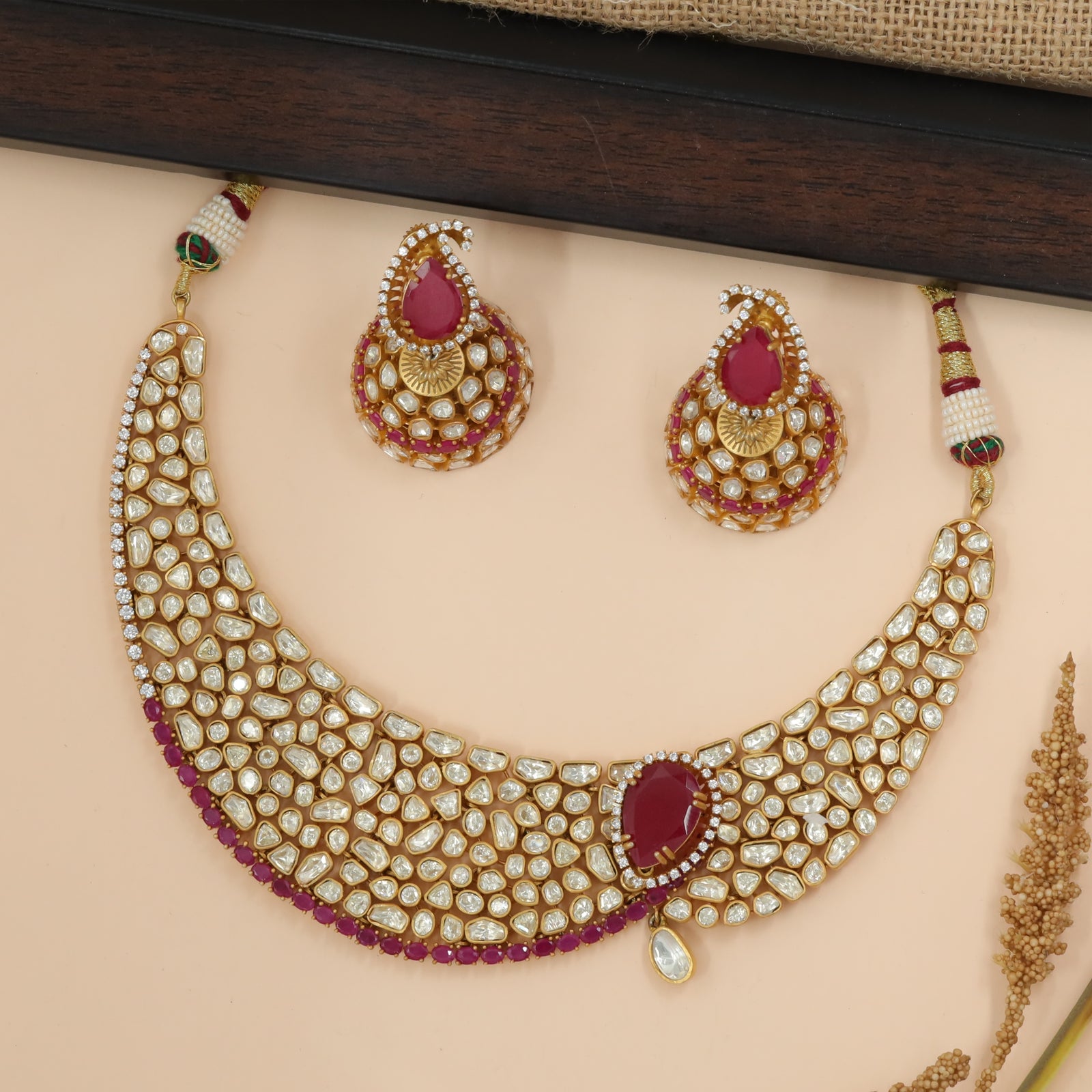 Dense Stone Crescent Collar Necklace