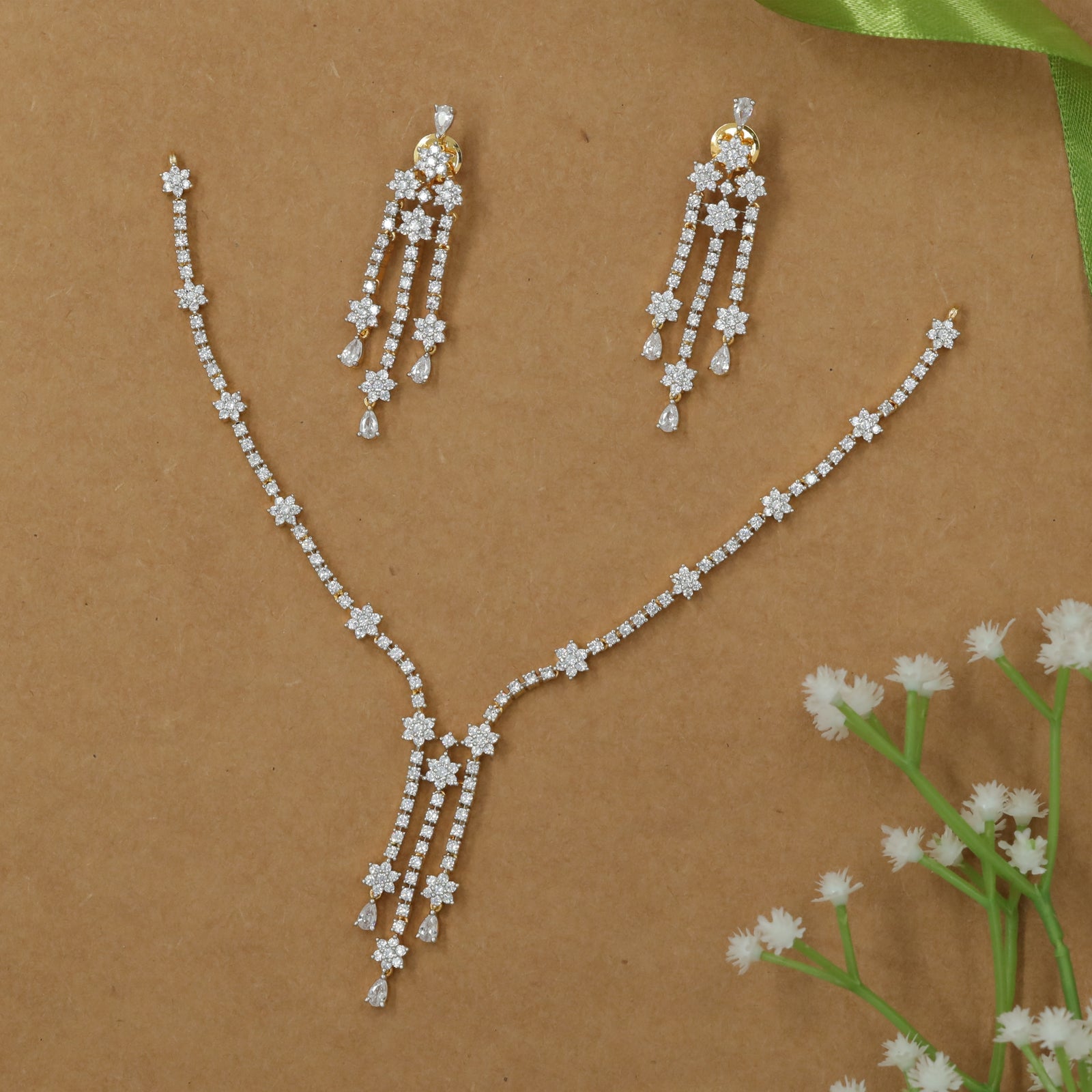 Sculpted Necklace with Y-Shaped Lariat Construction and Triple Drop Finish