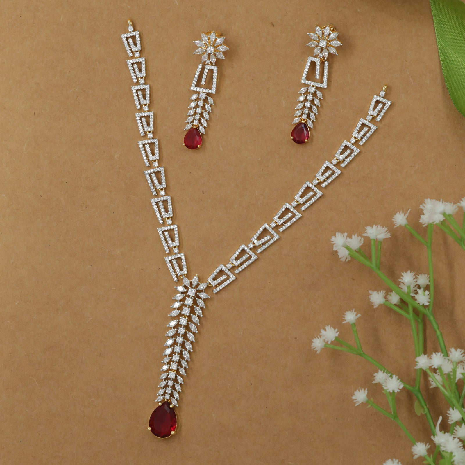 Architectural Y-Necklace with Geometric Link Chain and Angular Links