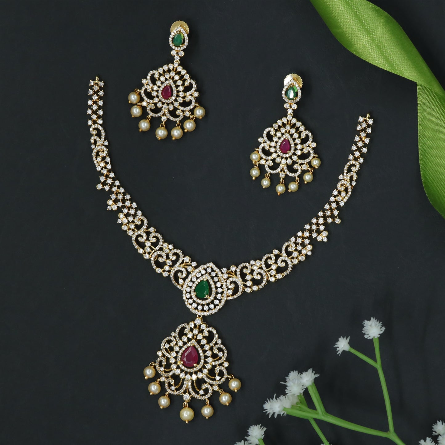 Traditional Necklace with Patterned Links and Drop Pendant Focus