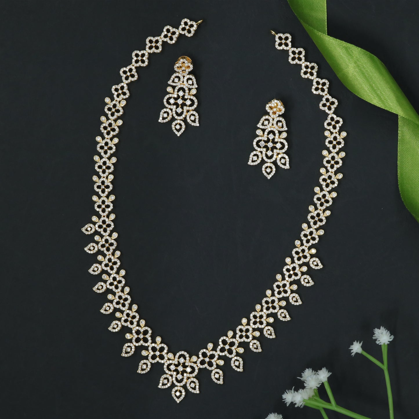 Continuous Blossom Chain Long Necklace with Drop Accents