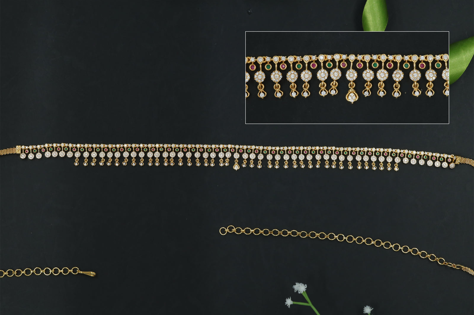 Linear Stone Waist Belt with Repeating Fringe Drops