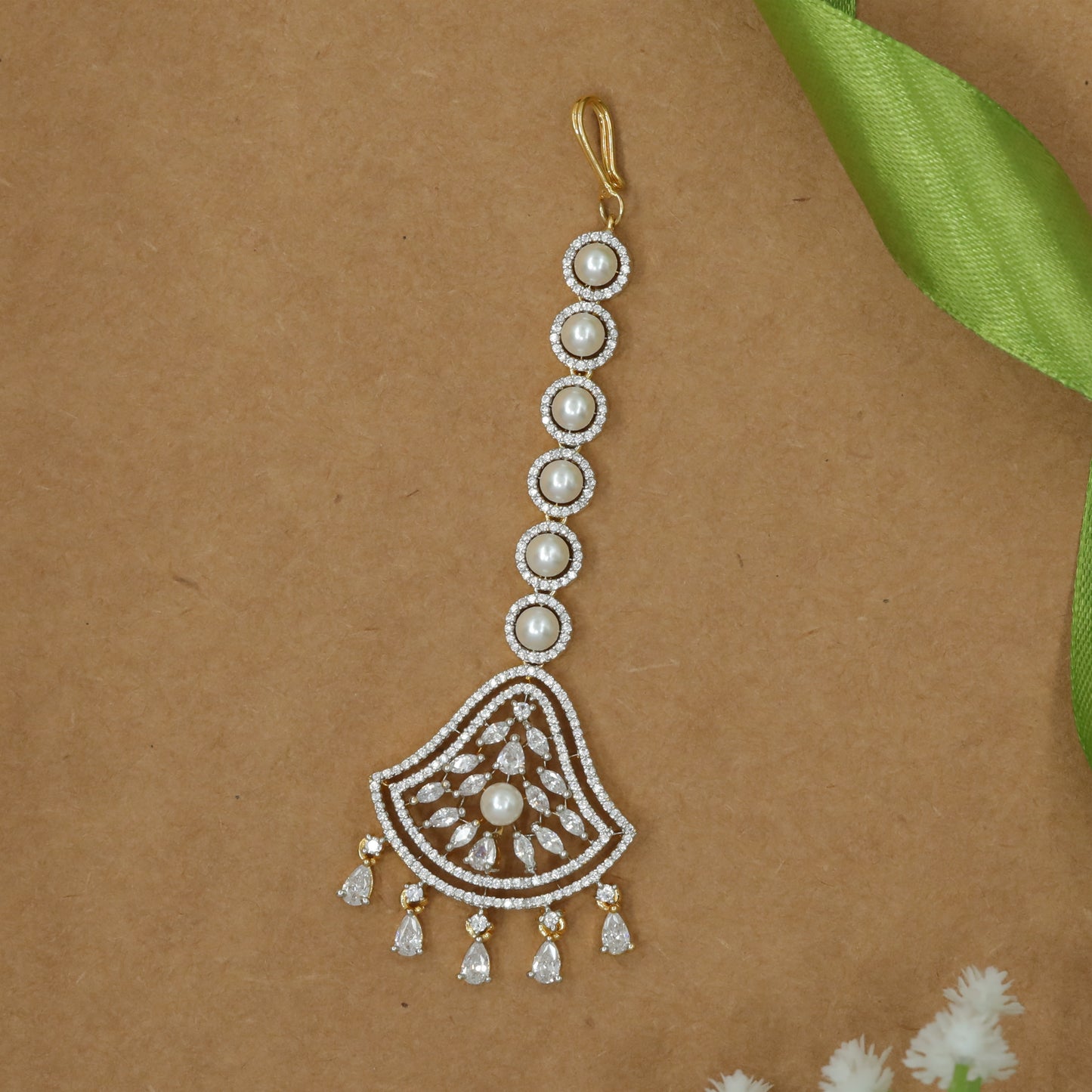 Pearled Spine Tikka with Sculpted Crystal Pendant
