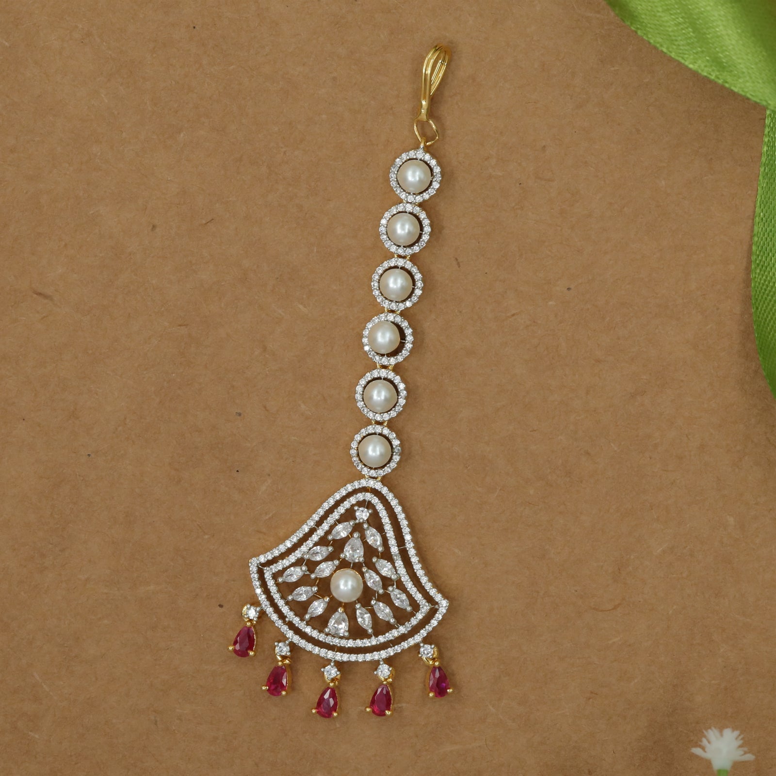Pearled Spine Tikka with Sculpted Crystal Pendant