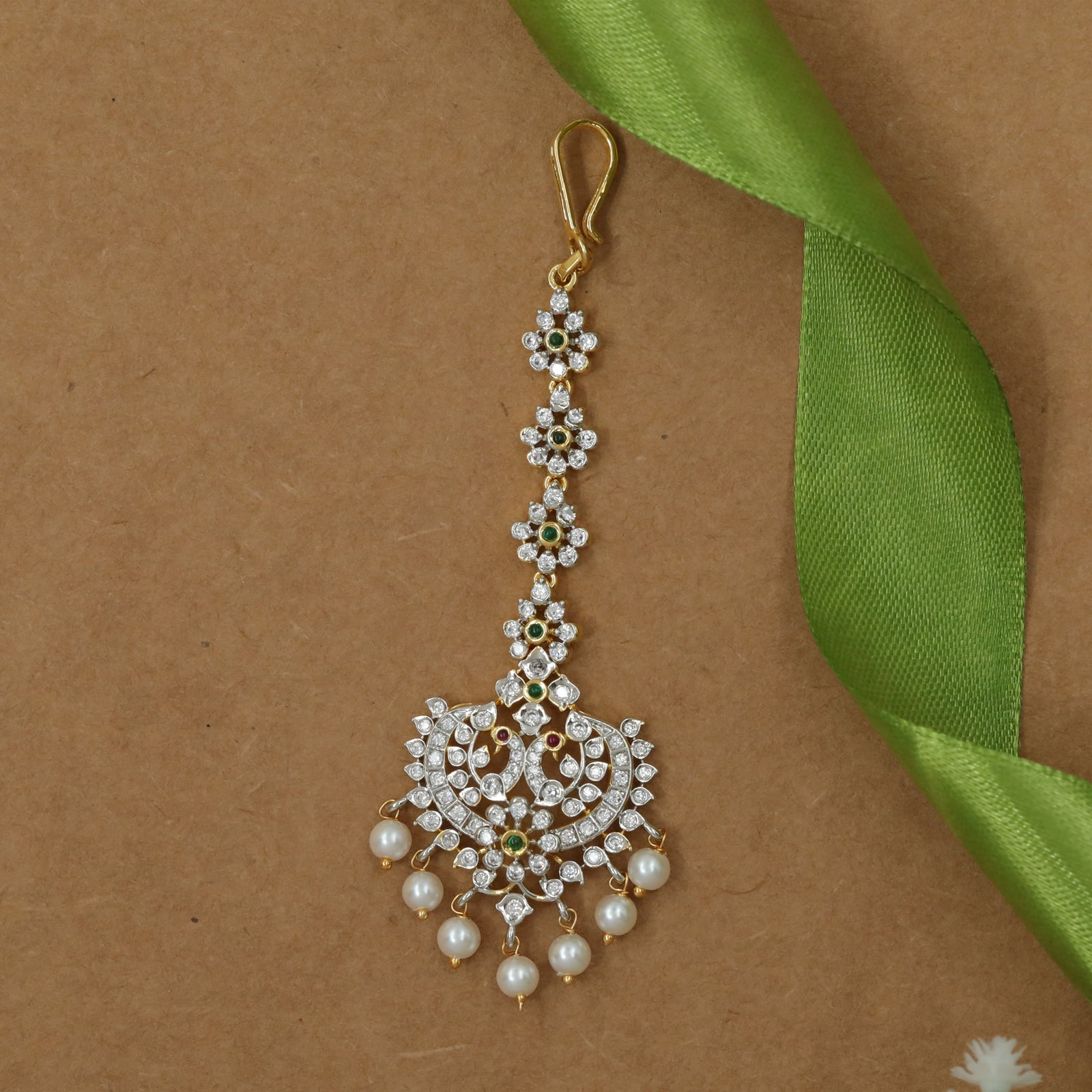 Tikka with Floral Crystal Spine and Peacock Ornate Drop