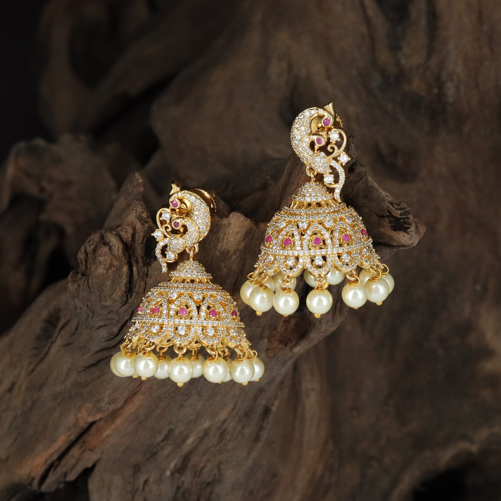 Sculpted Crest Jumka with Layered Dome and Pearl Rim