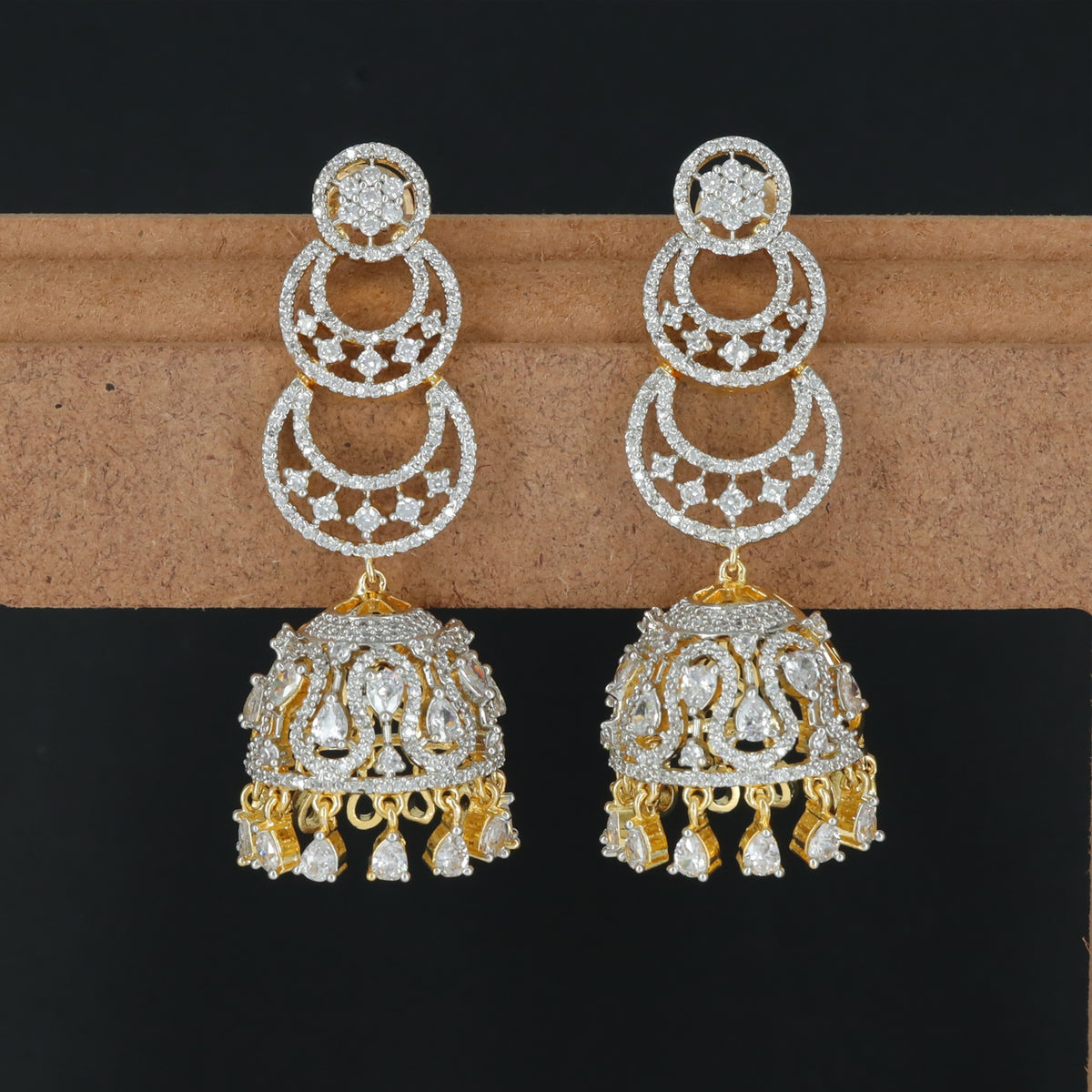 Triple Ring Jumka with Openwork Dome Drop