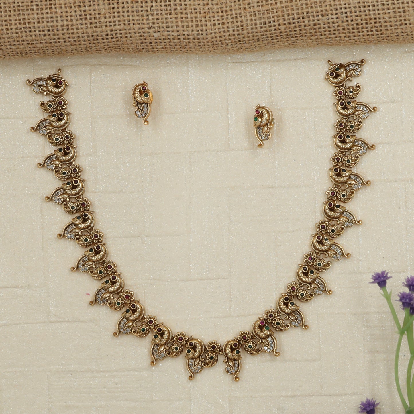 Peacock Parade Antique Necklace in Sculpted Link Form