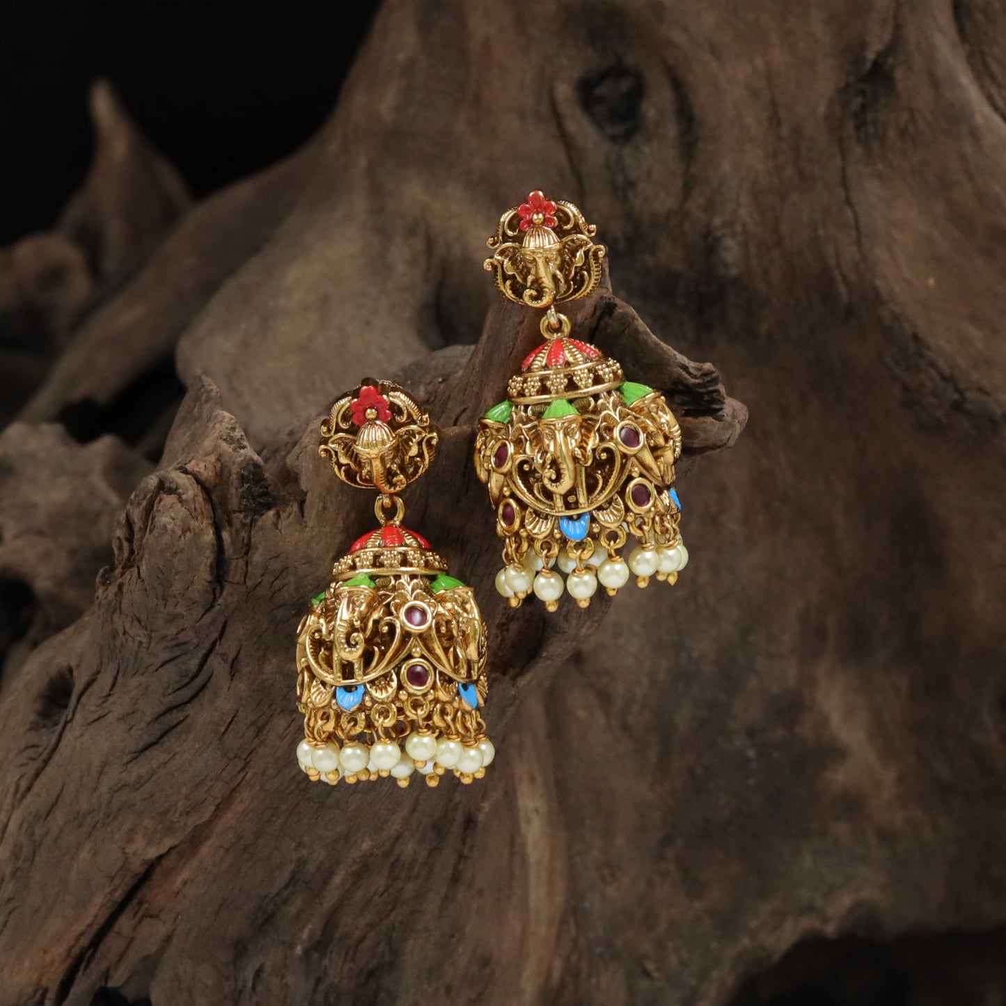 Monumental Ganesha Dome Jumka with Drop-Focused Finish