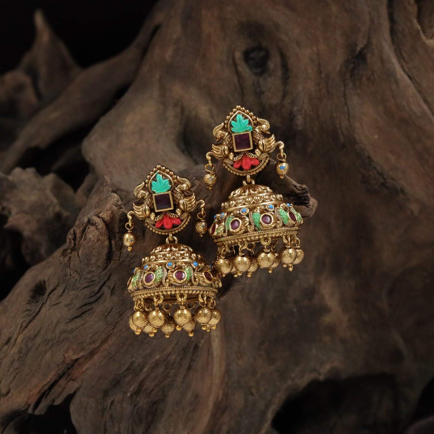 Square-Design Dome Jumka with Heavy Granule Hangings