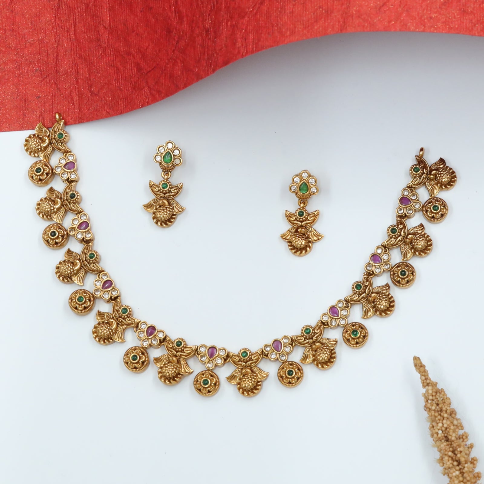 Disc-Focused Link Necklace with Peacock Motif Flow