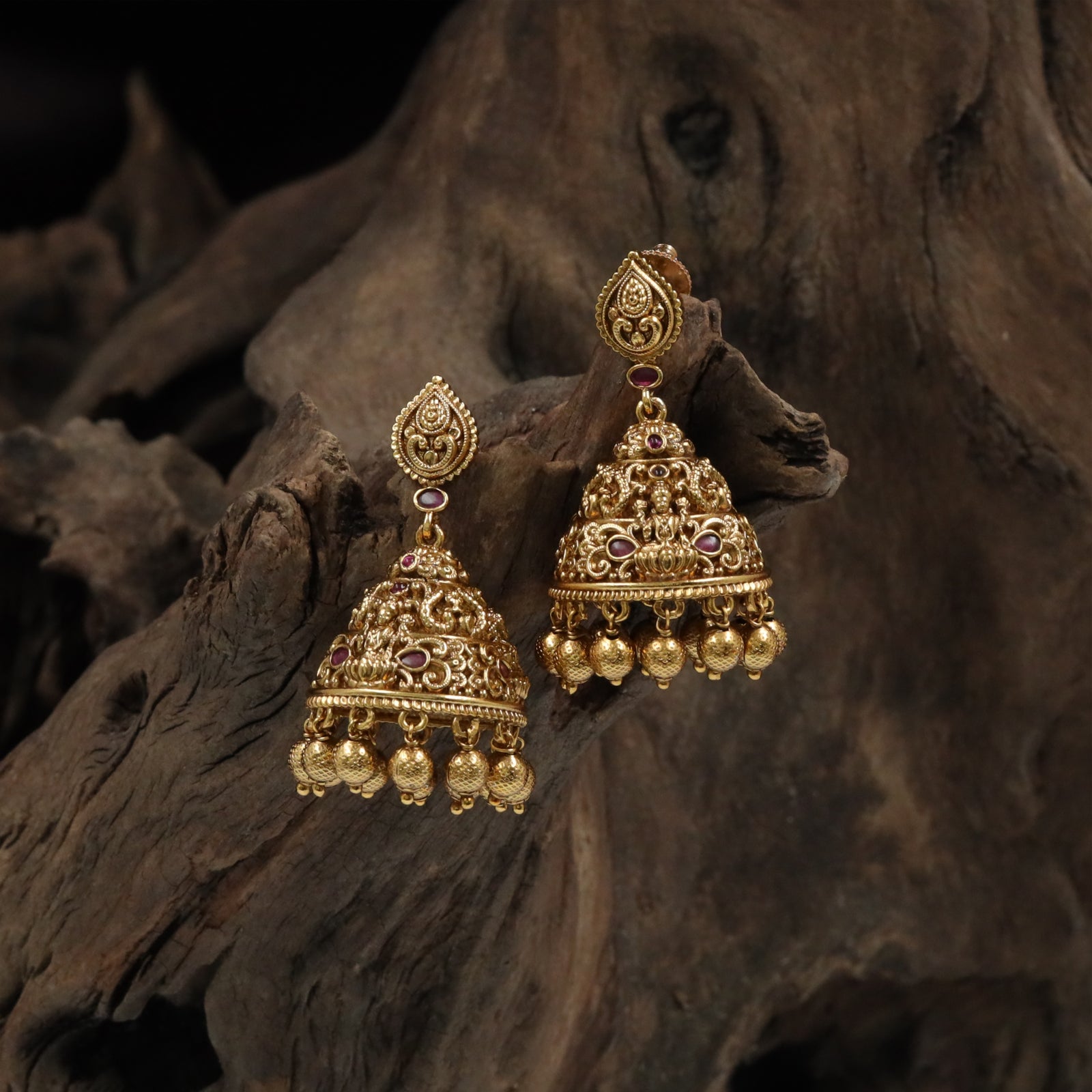 Lakshmi Medallion Dome Jumka with Bead Fringe