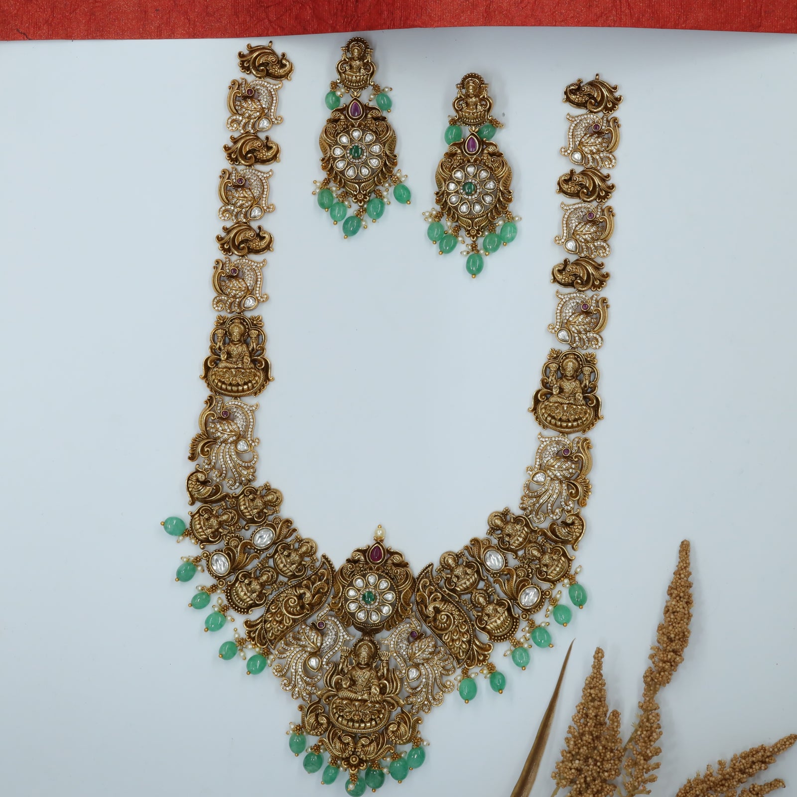 Shree Devi Long Haara with Vahana-Inspired Peacock Panels and Hanging Detail