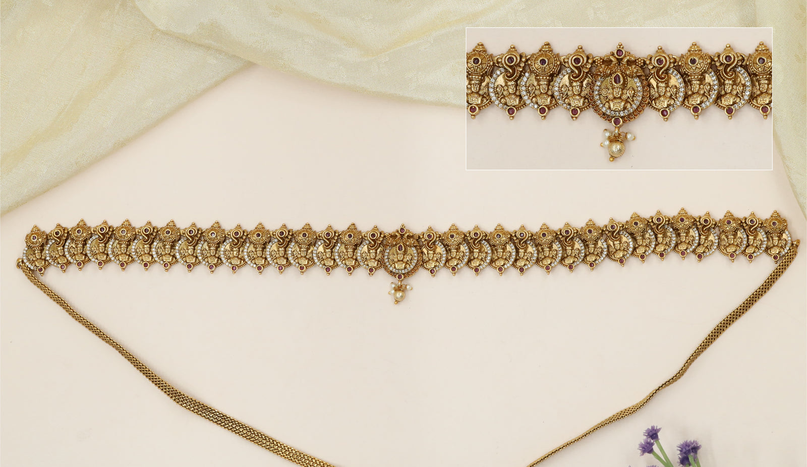 Venkateshwara Panel Waist Belt with Sculpted Shrine Motifs