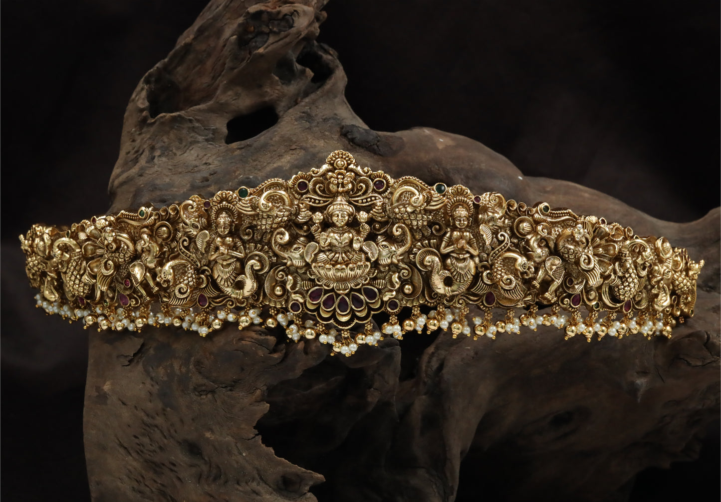 Heritage Lakshmi Dabu with Fish-Tailed Figures and Elephant Carving