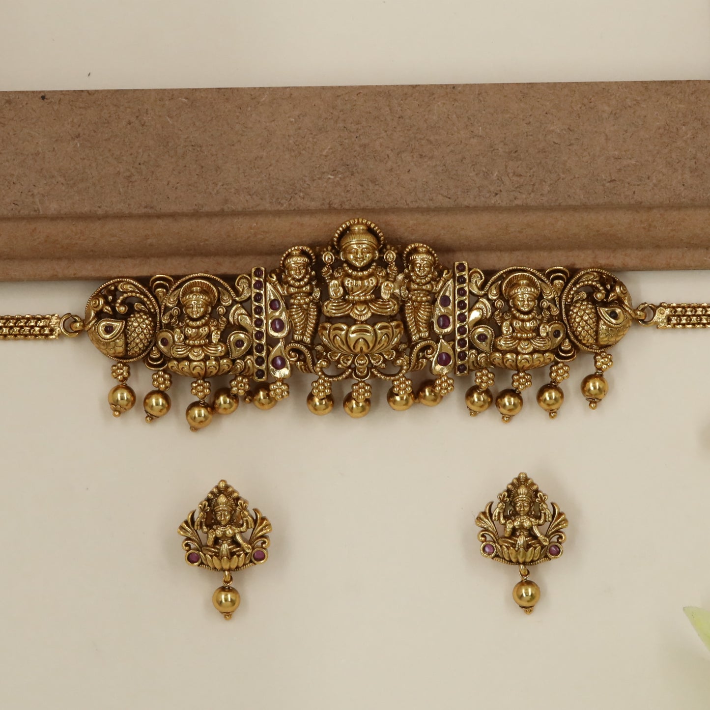 Traditional Temple Relief Choker with Triple Lakshmi Motif