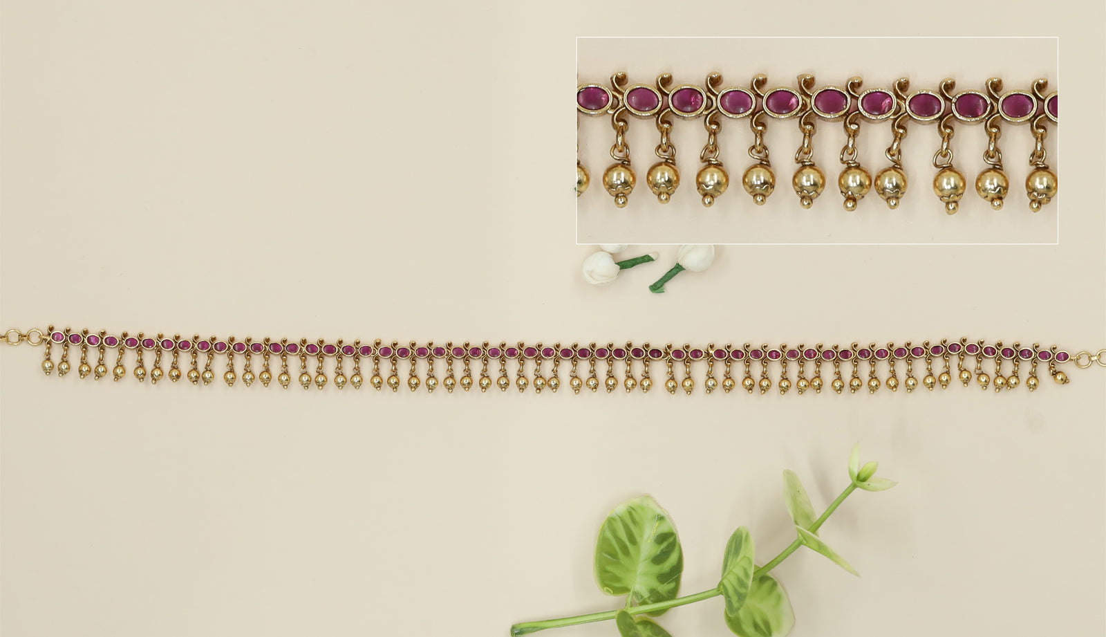 Traditional Waist Belt with Twin-Tone Oval Pattern and Gold Drops