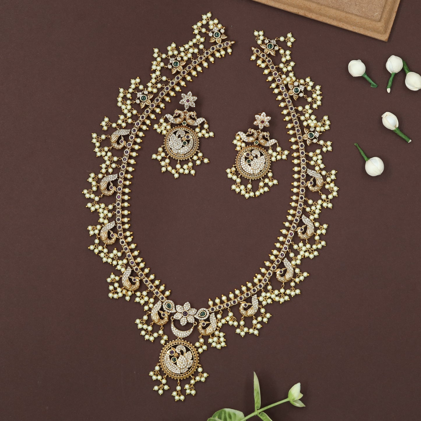 Traditional Hamsa Circle Long Necklace With Floral Top Motif