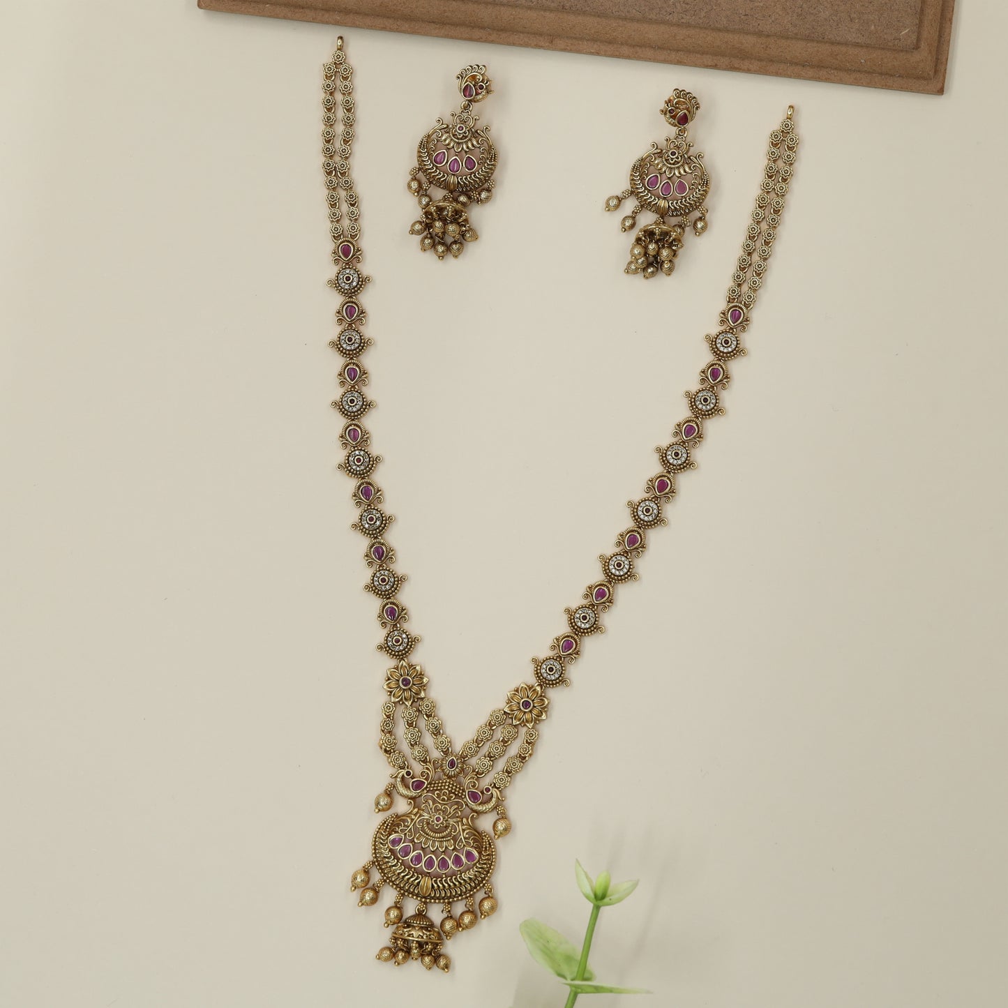 Classic South Indian Long Haara with Ornate Half-Moon Pendant