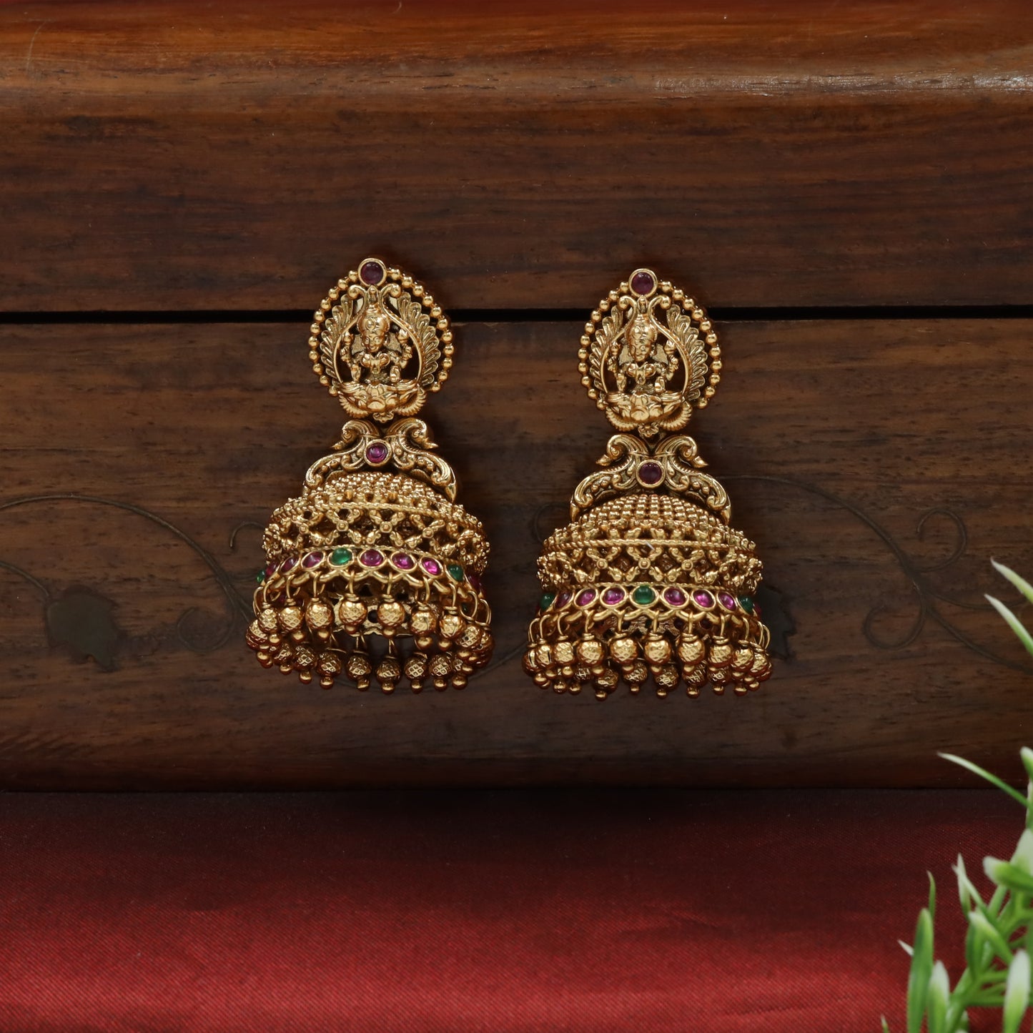 Lakshmi Jumka with Dome Crown and Bead Cluster Fringe