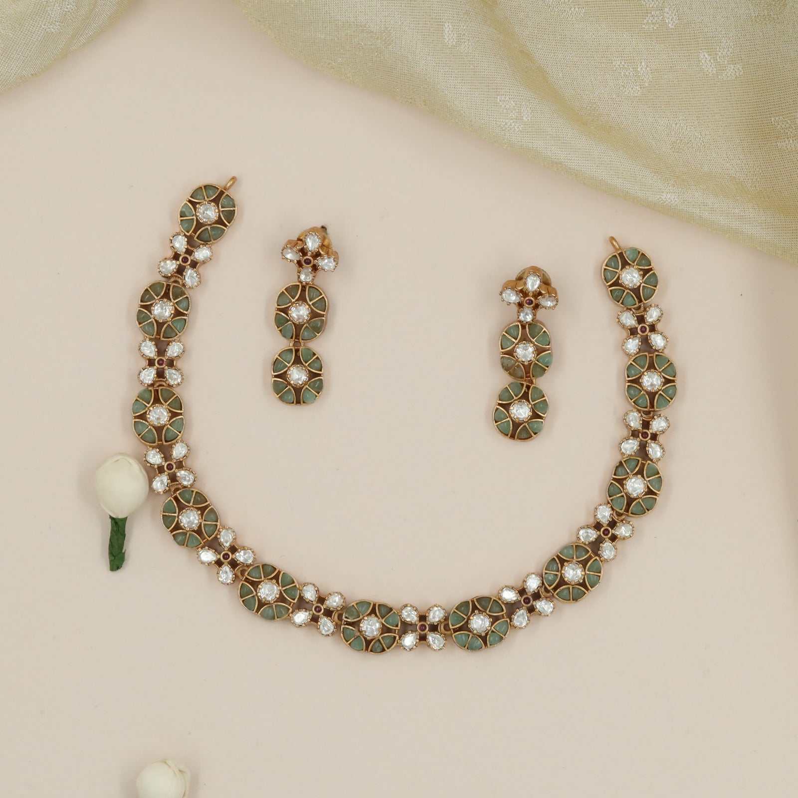 Circular Stone Panel Necklace with Alternating Blossom Junctions