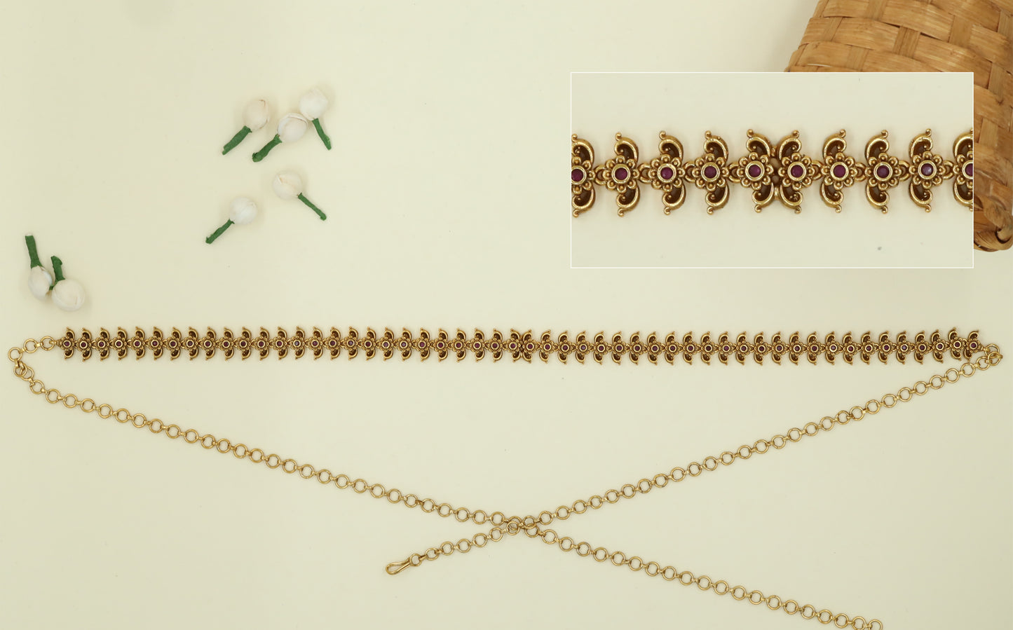 Crescent Floral Link Waist Belt with Alternating Round Centre Motifs