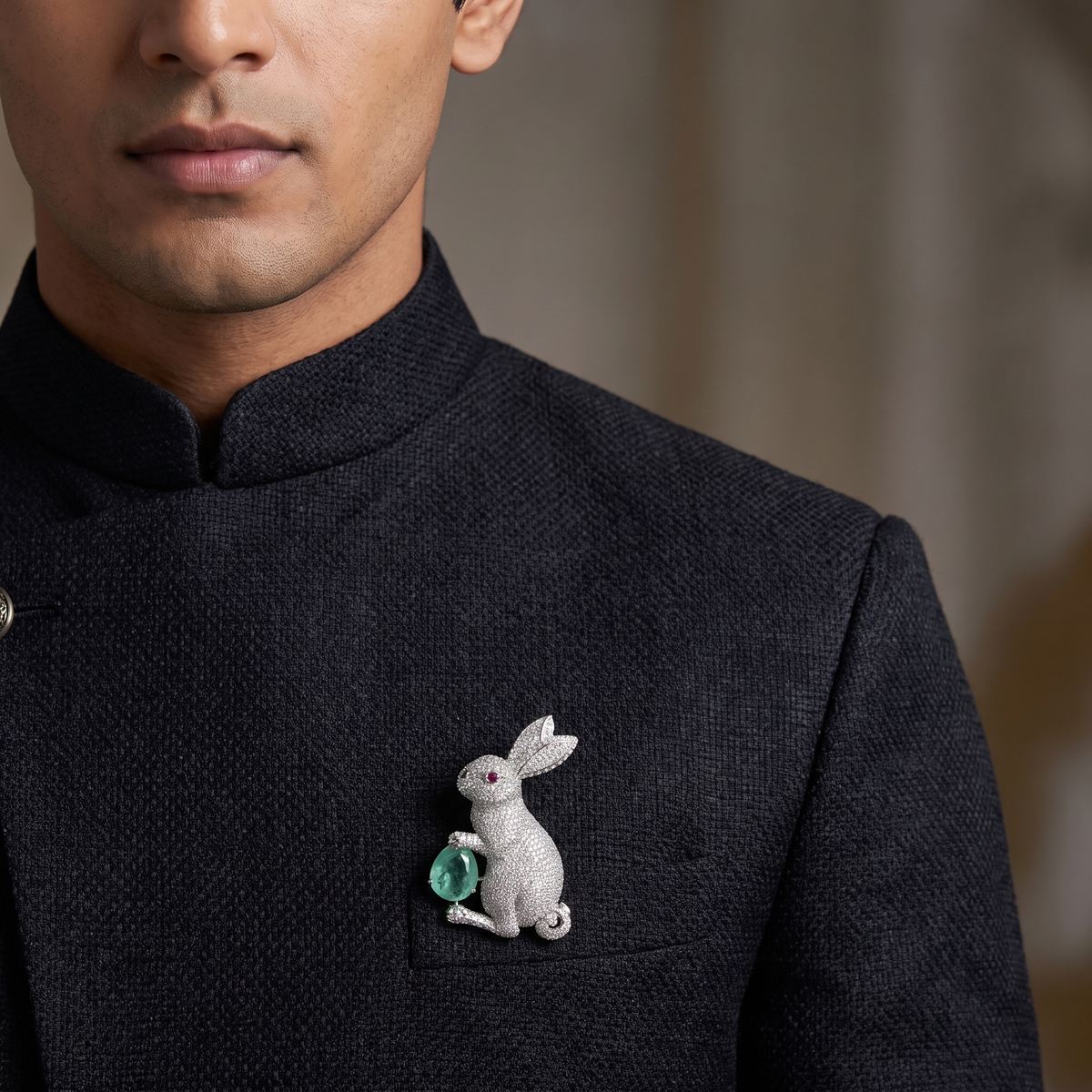 Aurora Bunny Brooch with Sculpted Curves and Crystal Detailing