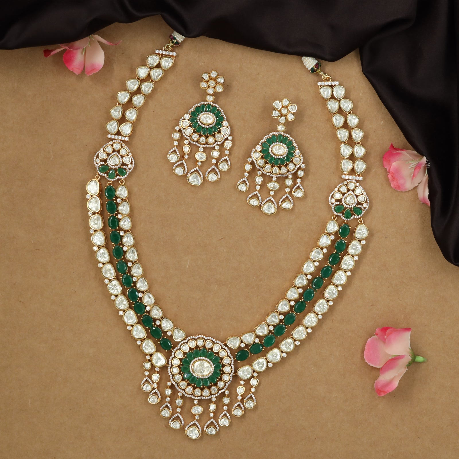 Dual row kundan long haara with circular medallion pendant