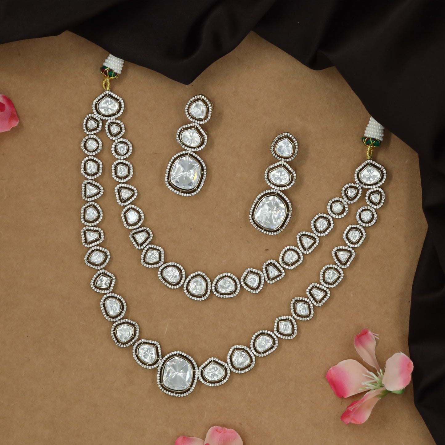 Bold twin row victorian necklace with framed centre accents
