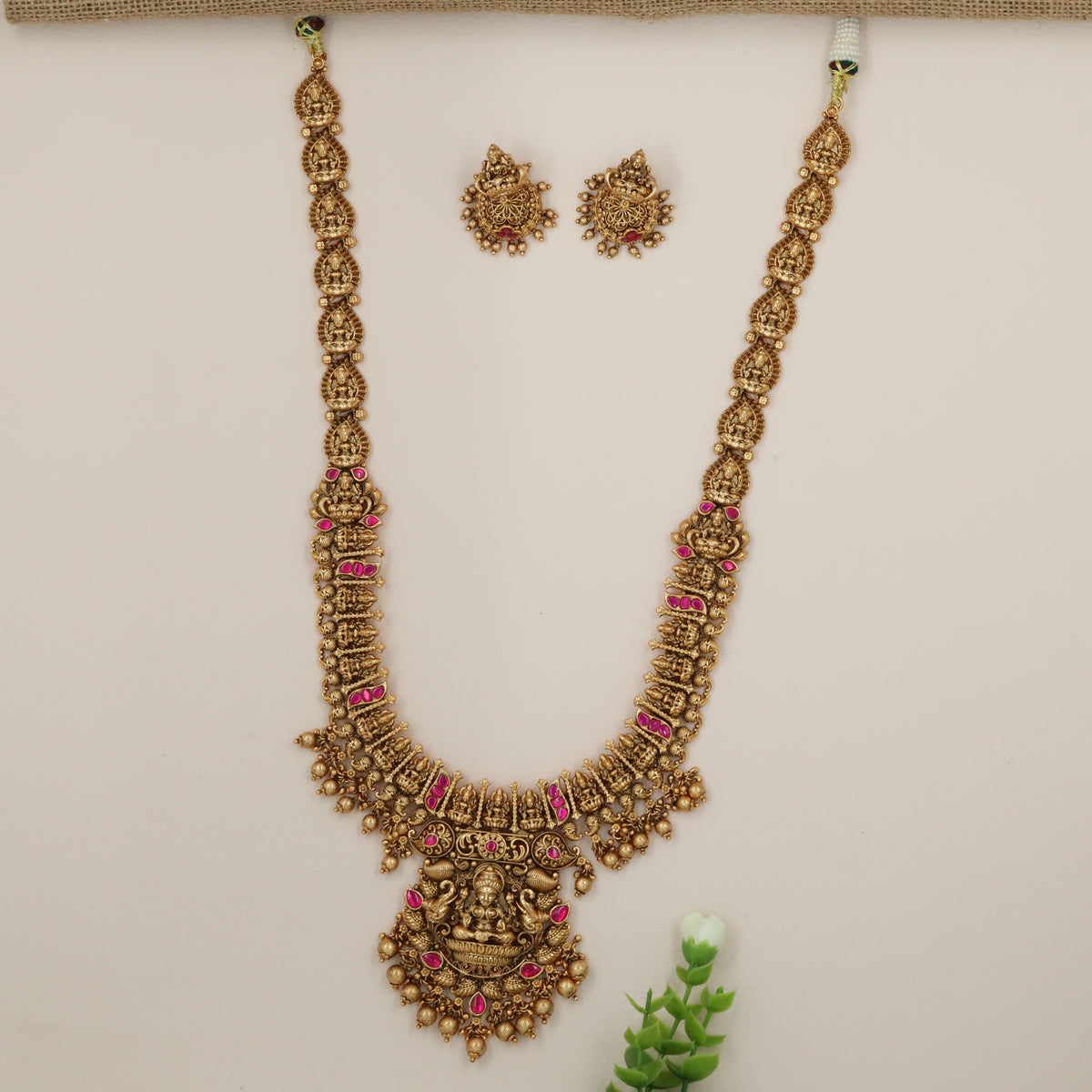 Sacred Lakshmi Lotus Throne Long Haara with Gaja Guardians