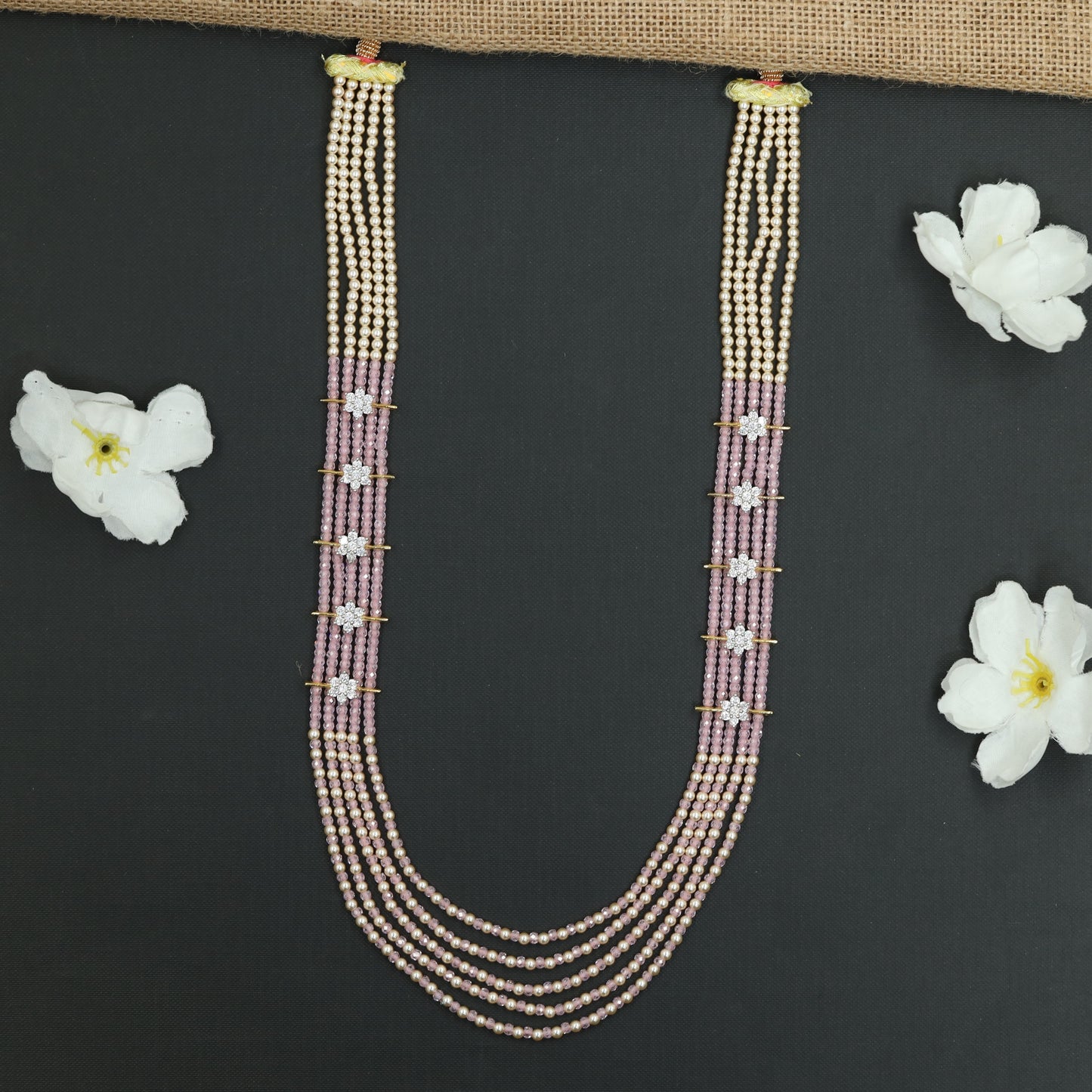 Flowing Crystal Bead Long Haara with Ornamental Flower Link Design