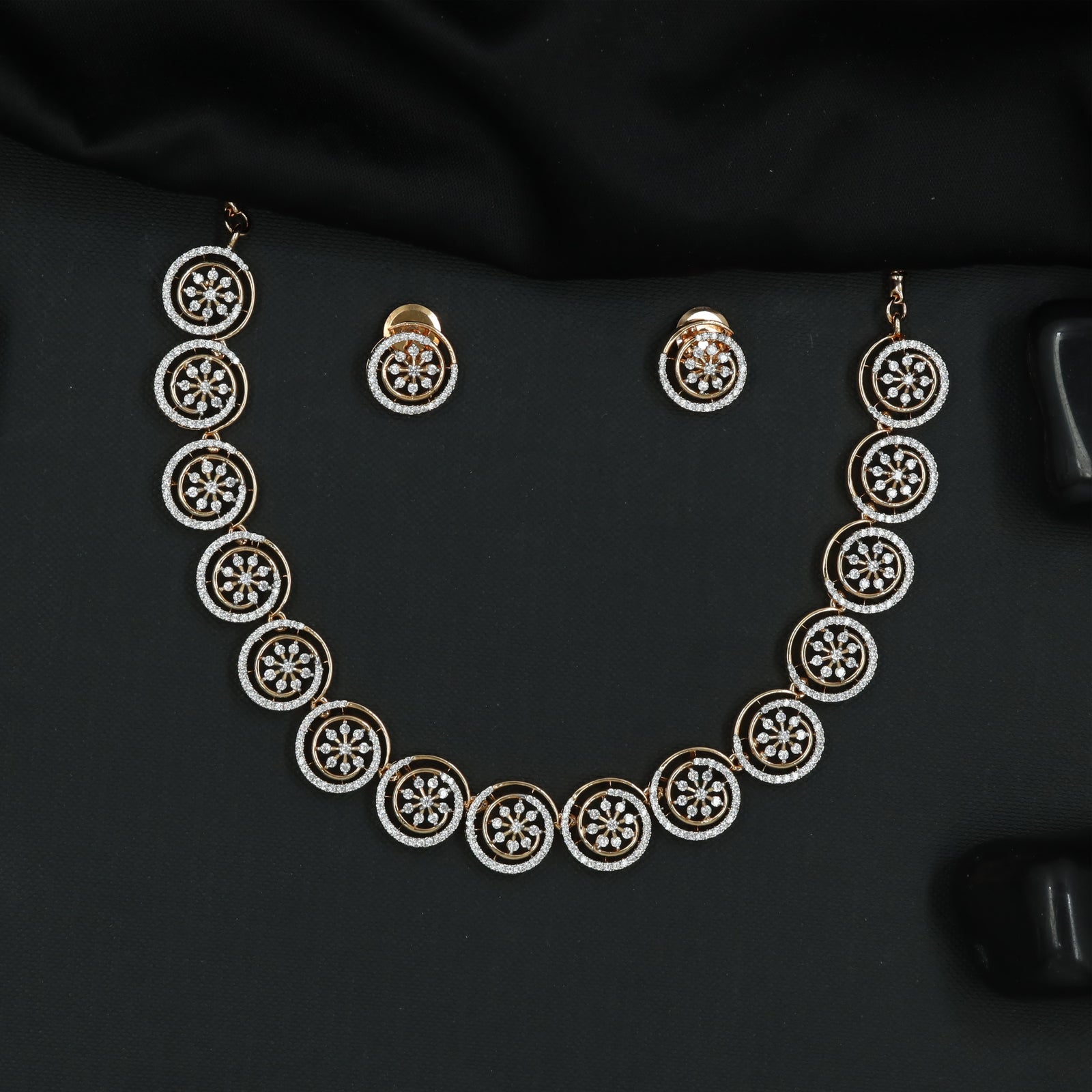 Circular Floral Medallion Necklace Set with Repeating Disc Motifs