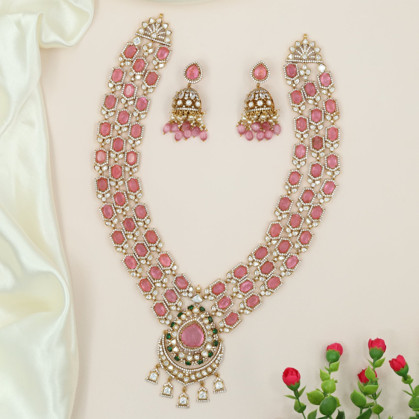 Grand Multi Row Oval Victorian Long Haara with Teardrop Pendant Centre