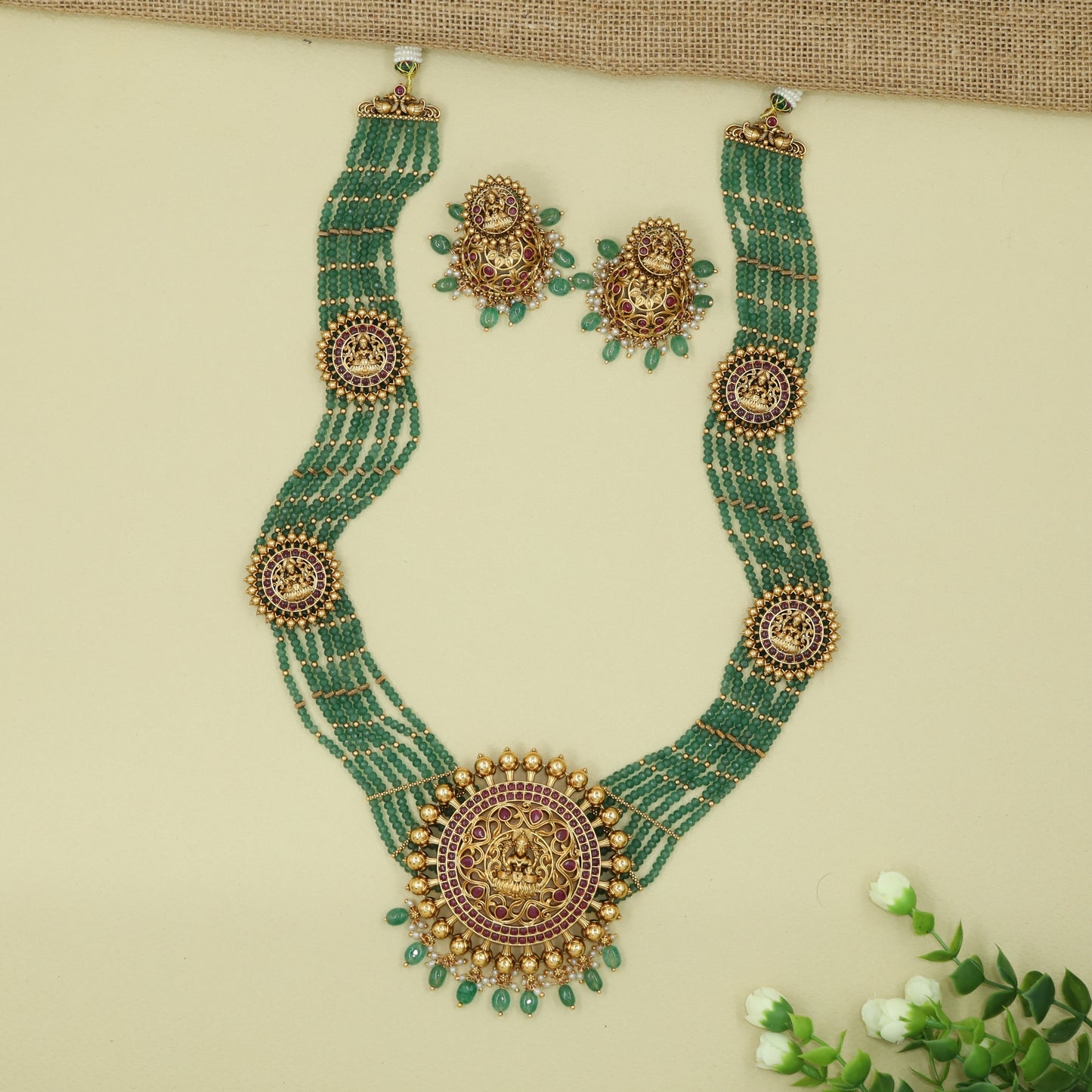 Graceful Multi Strand Beaded Long Haara with Circular Motif Connectors