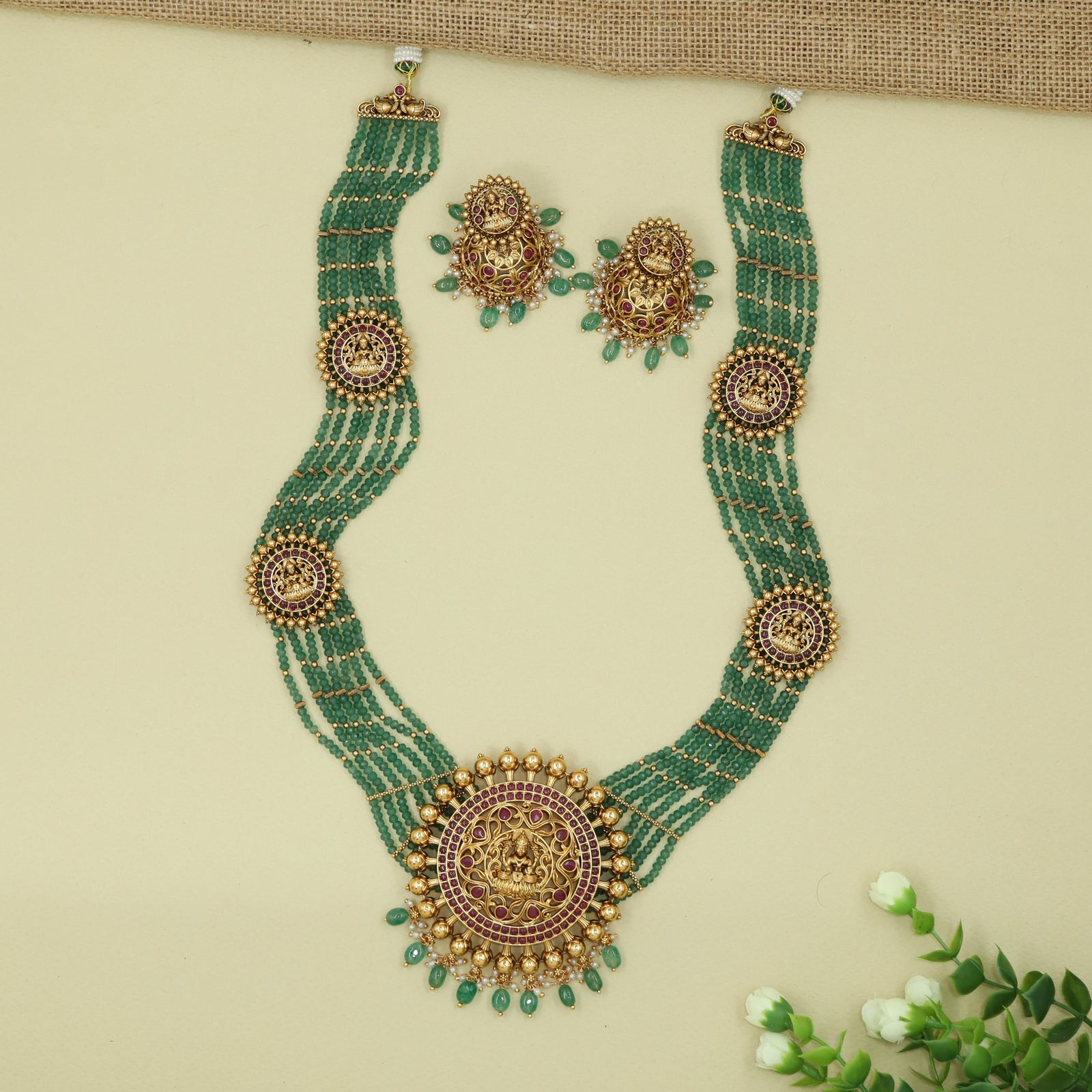 Graceful Multi Strand Beaded Long Haara with Circular Motif Connectors