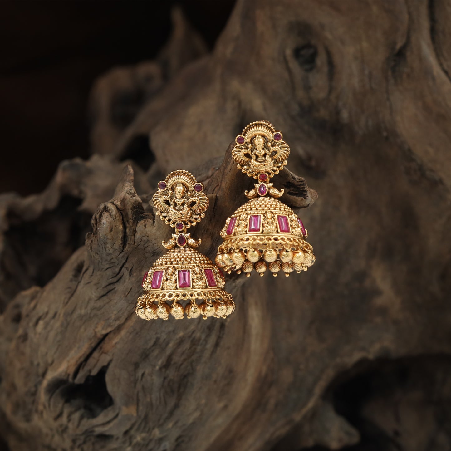 Iconic Lakshmi Panel Jhumka Earrings with Decorative Dangling Fringe