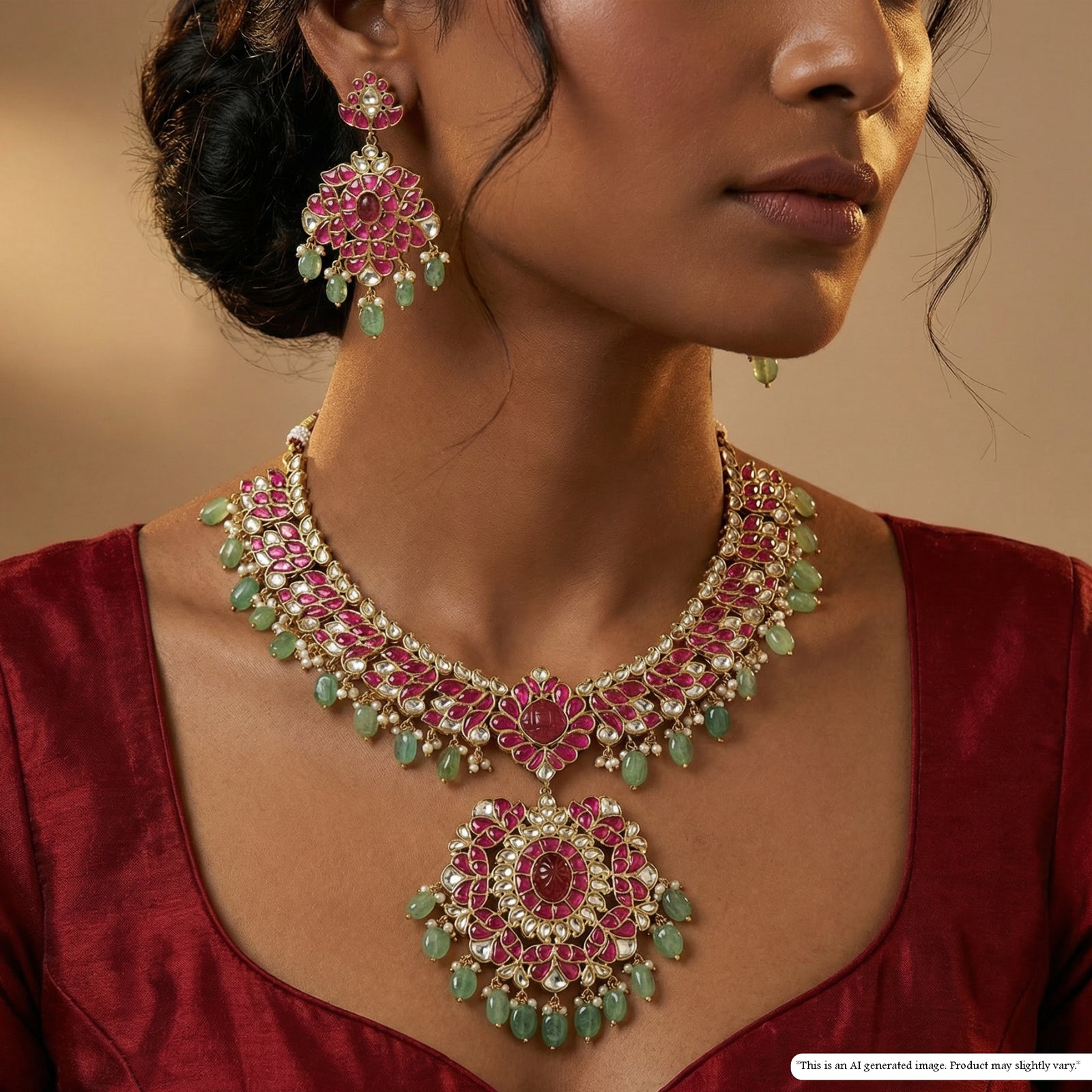 Radiating Petal Motif Jadau Necklace with Layered Floral Sections