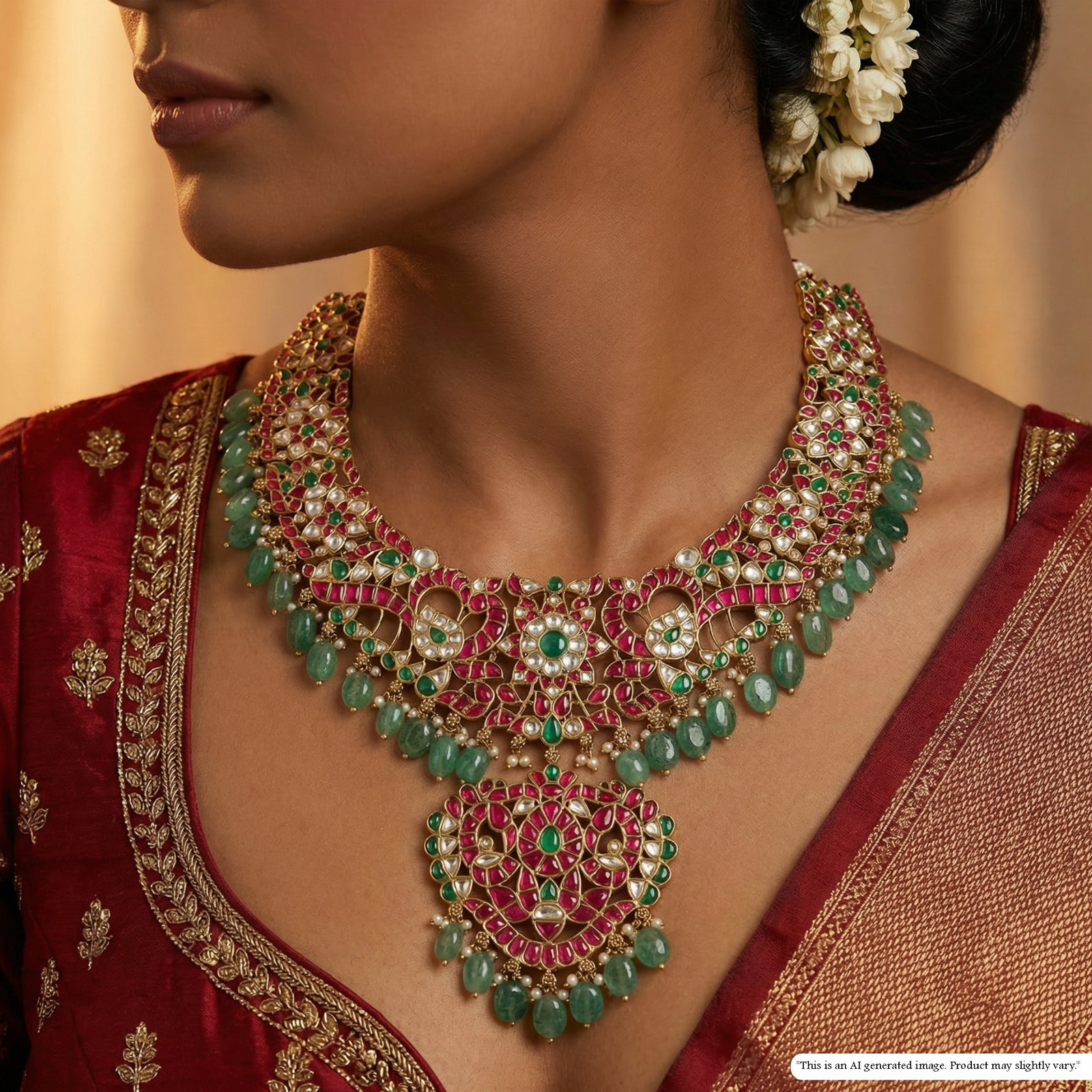 Graceful Peacock Motif Jadau Necklace with Statement Heart Shape Pendant